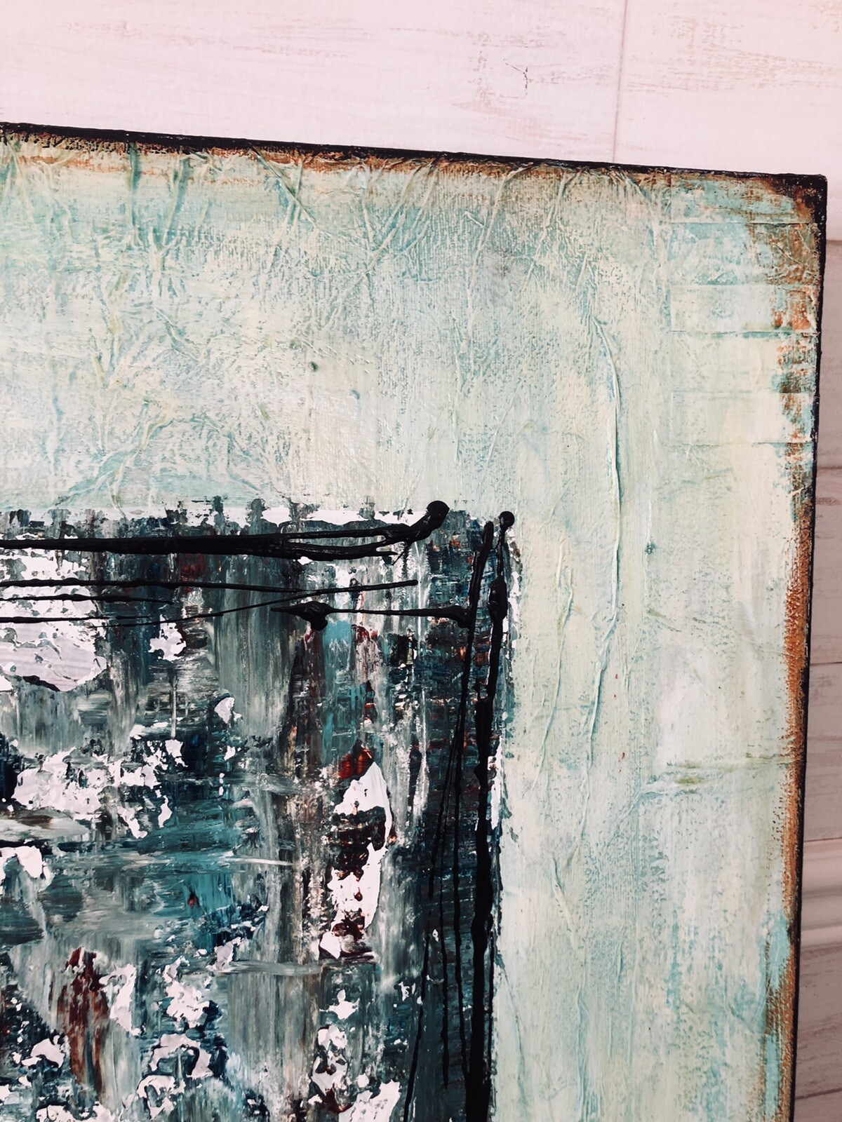 Original Abstract Acrylic Collage Painting By Lisa Carney: “Faded Peppermint”