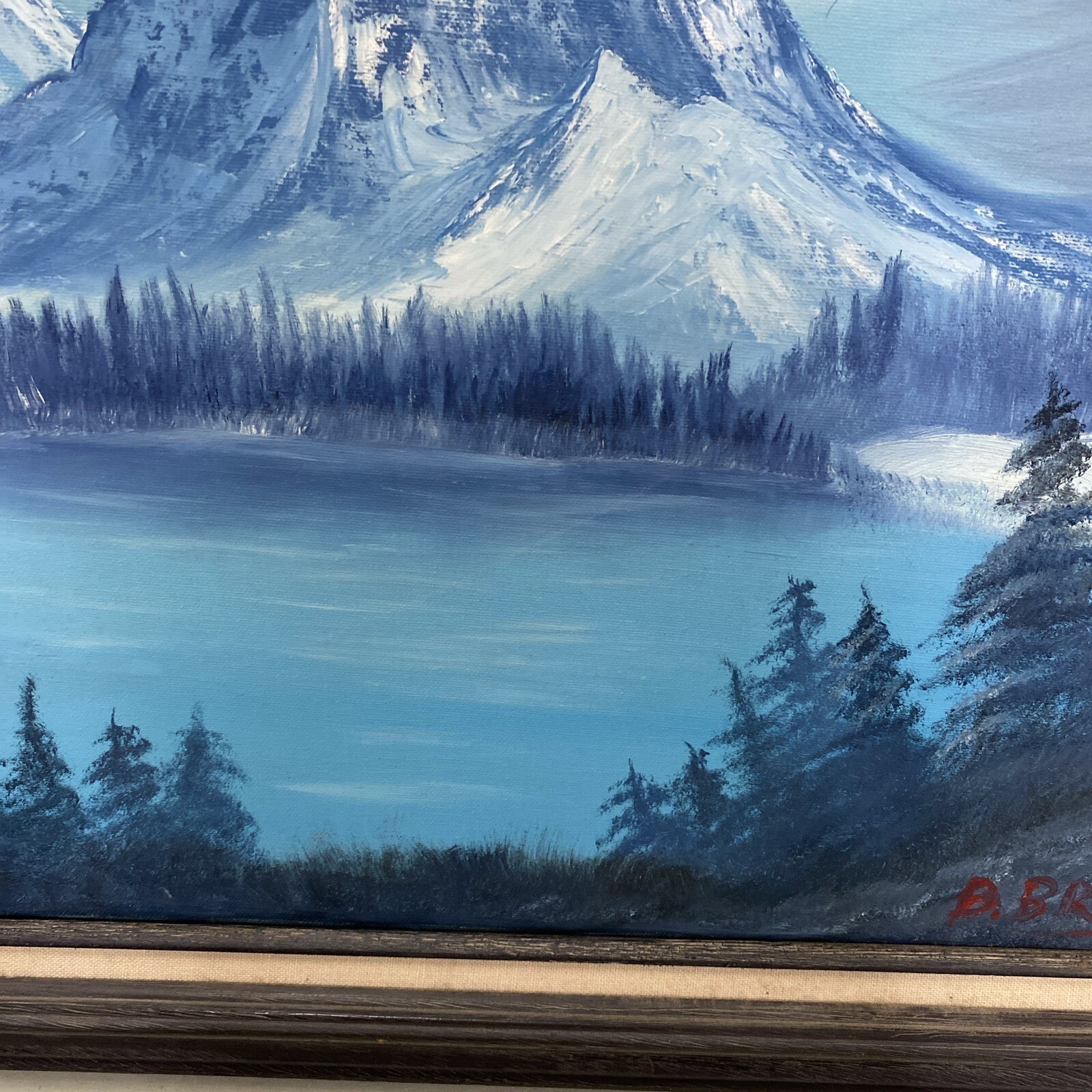 OIL BY B. BREIG SNOW CAP MOUNTAINS LANDSCAPE PAINTING 29X24”