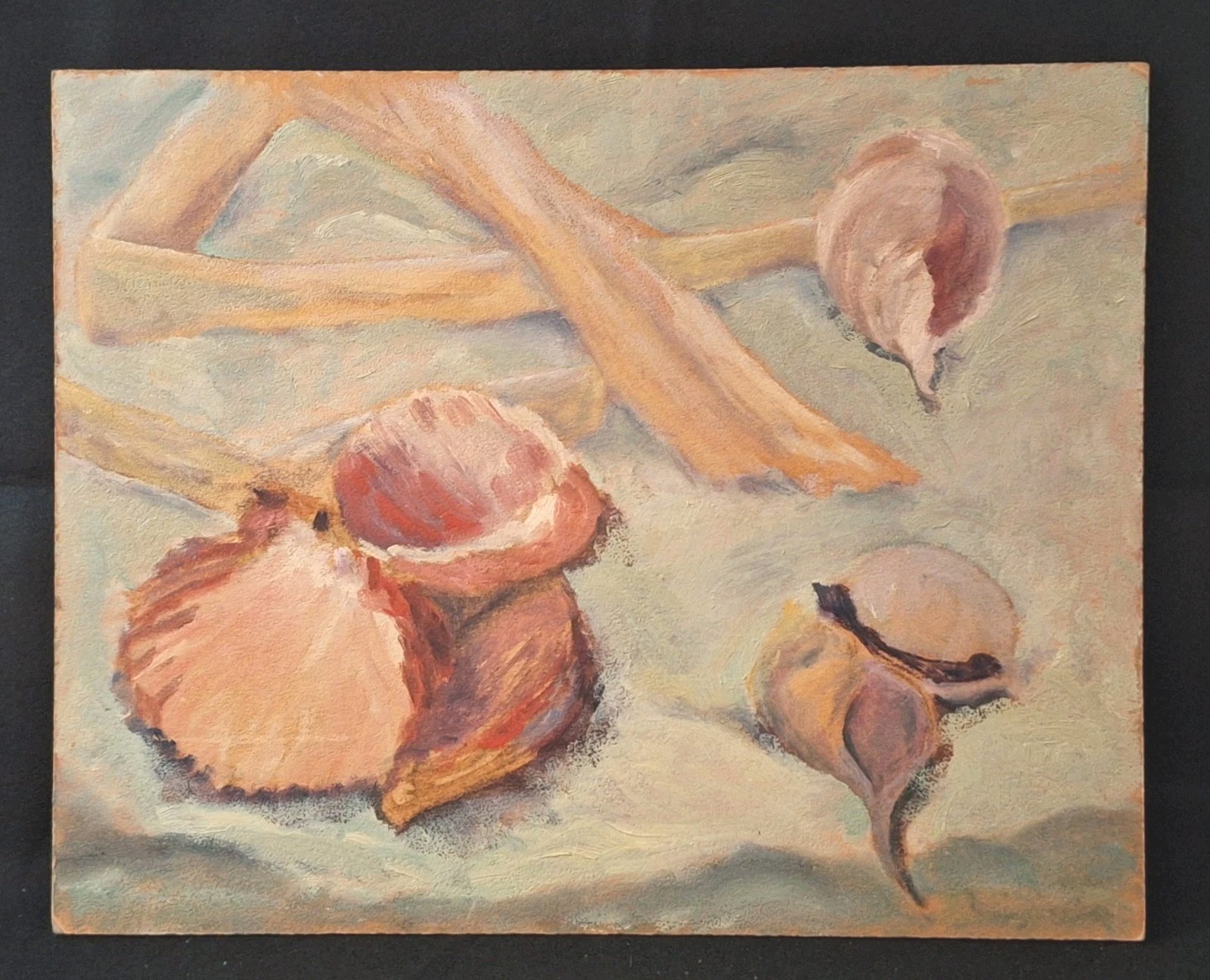 Original Seashell Impressionist Still Life Painting 16×20″ unframed