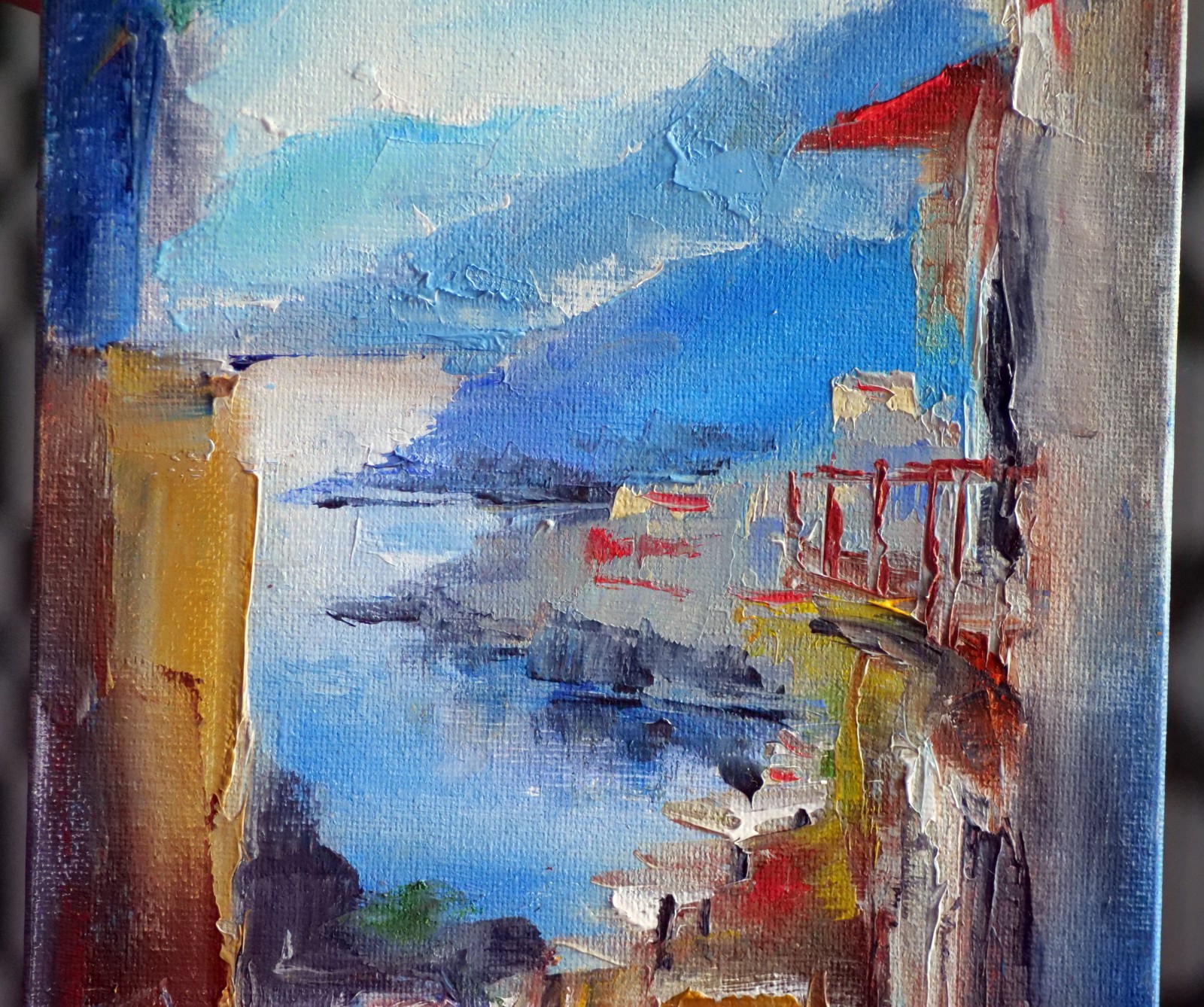 Lake Como 7×9.5″ Oil Painting Textured Italian Landscape Path to Blue Water
