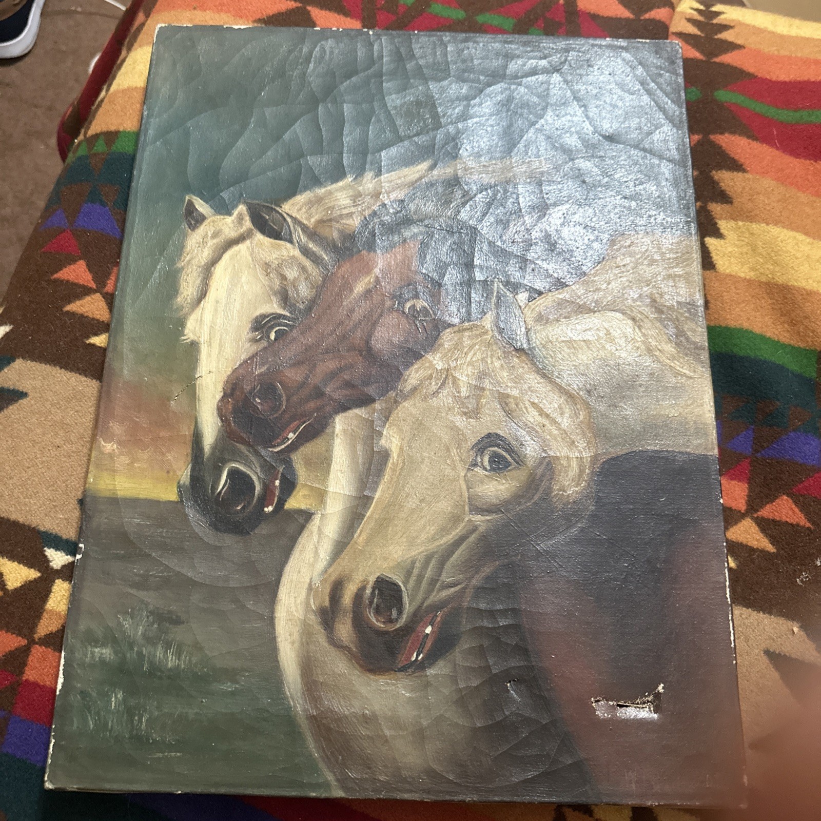 Original 1909 W Frank O/C Horse Painting Folk Art
