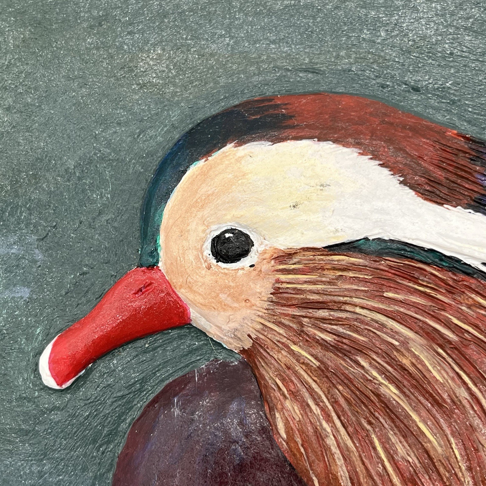 Original & Signed Mandarin Duck 3D Mixed Media Painting 16×20” By Barbara Weber