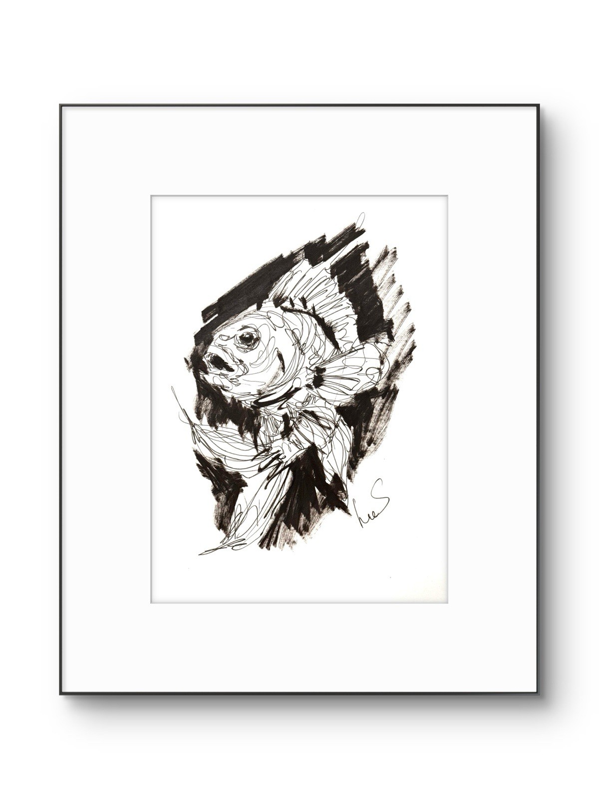 SAMATOWIC Original Abstract Fish 9×12 Paper Ink Sketch Signed Fine Art 28
