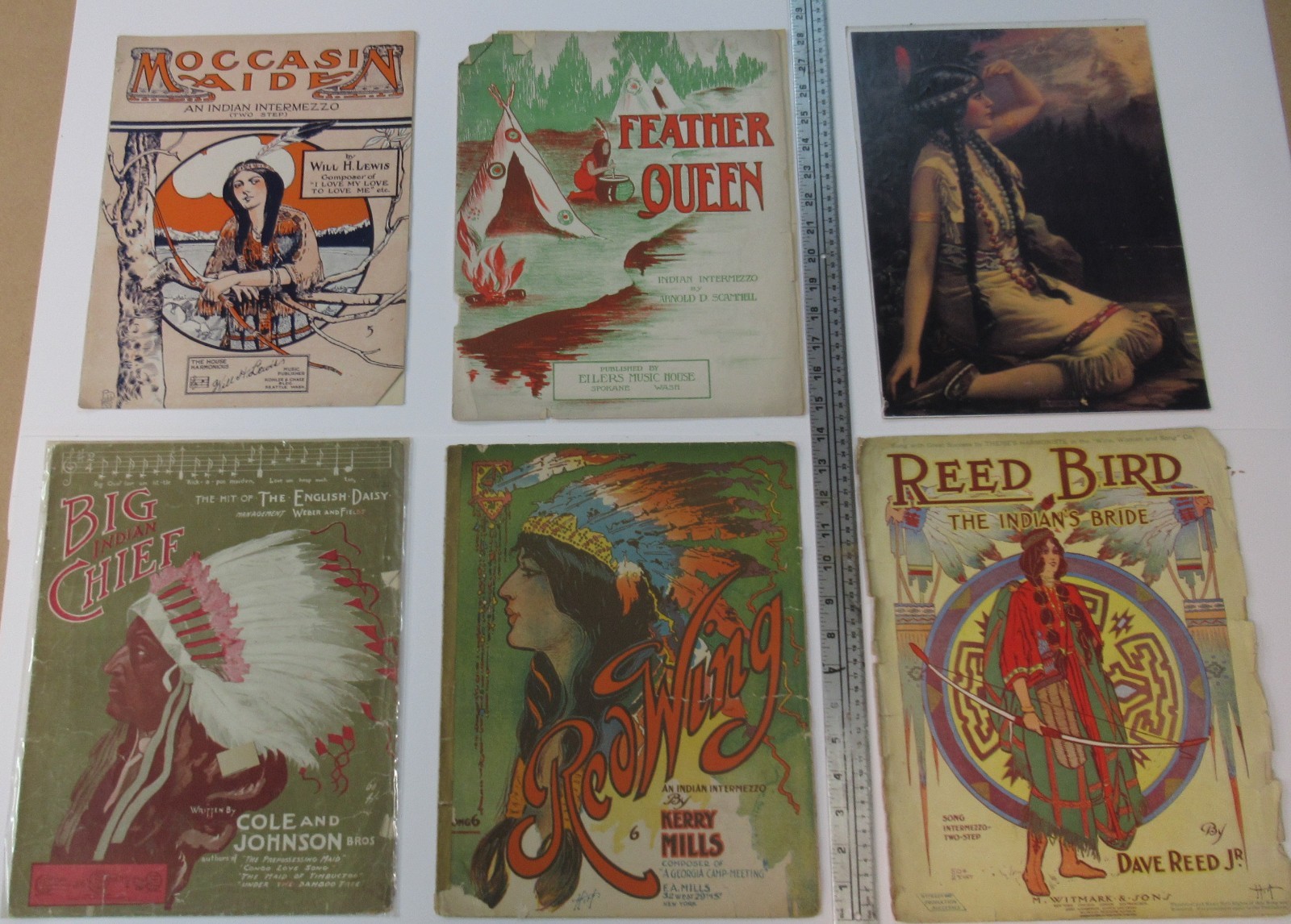 Antique Art Print Indian Maiden Music Covers Original 6 Pieces