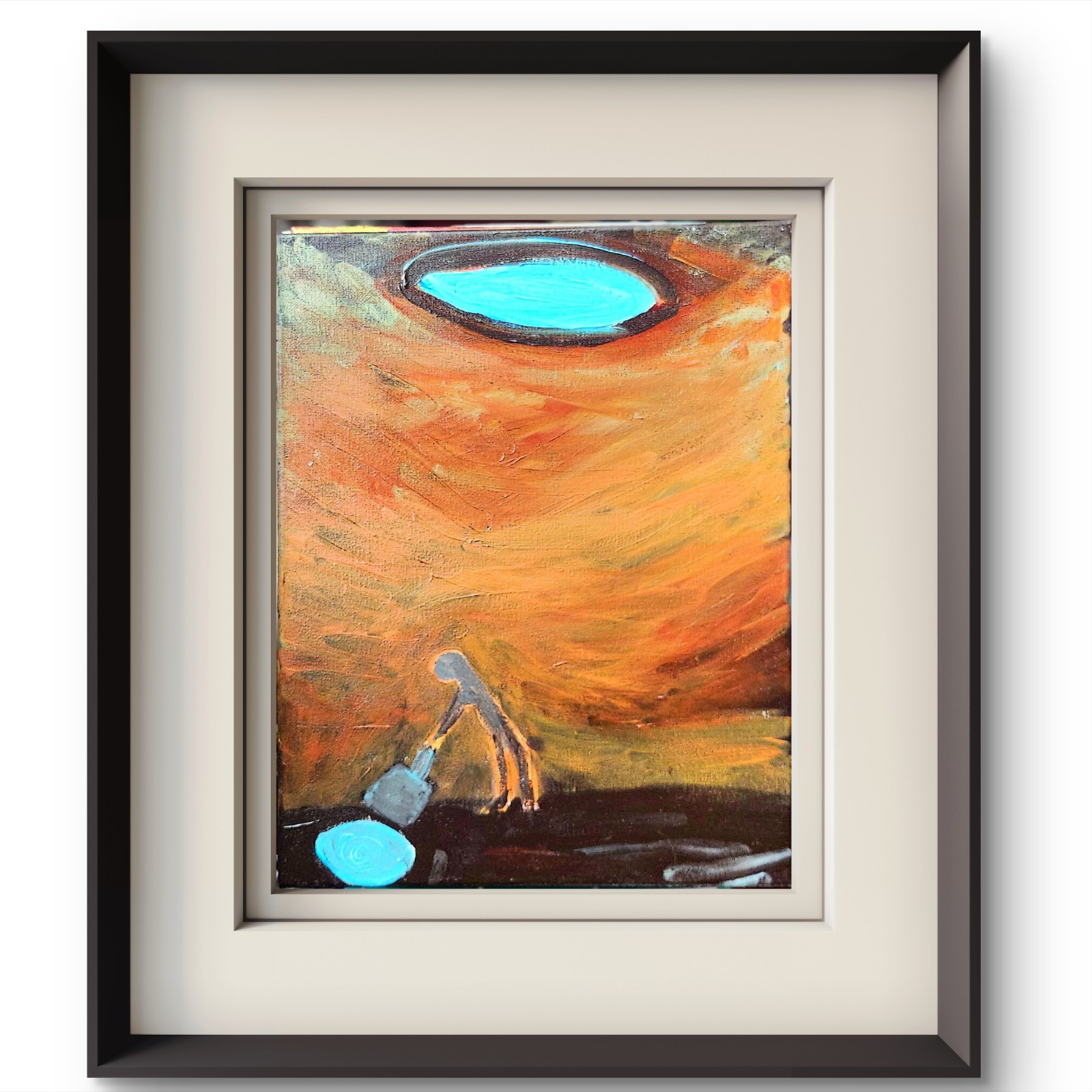 Figure in Pit Glowing Light Original Art Acrylic On Canvas 11×14