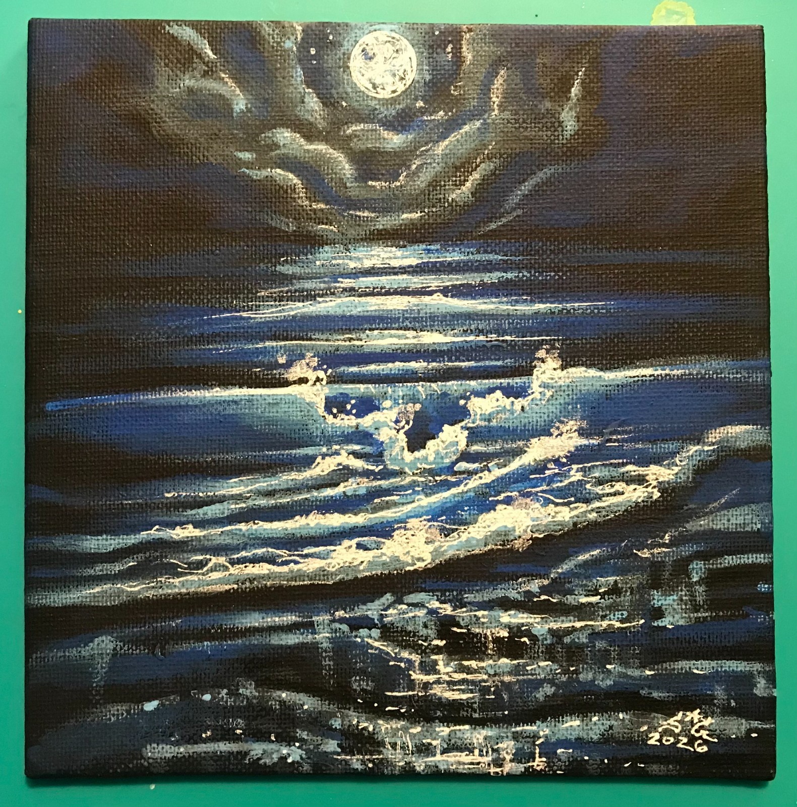 “Midnight Tide” painting on canvas hand painted acrylic 6×6 united states