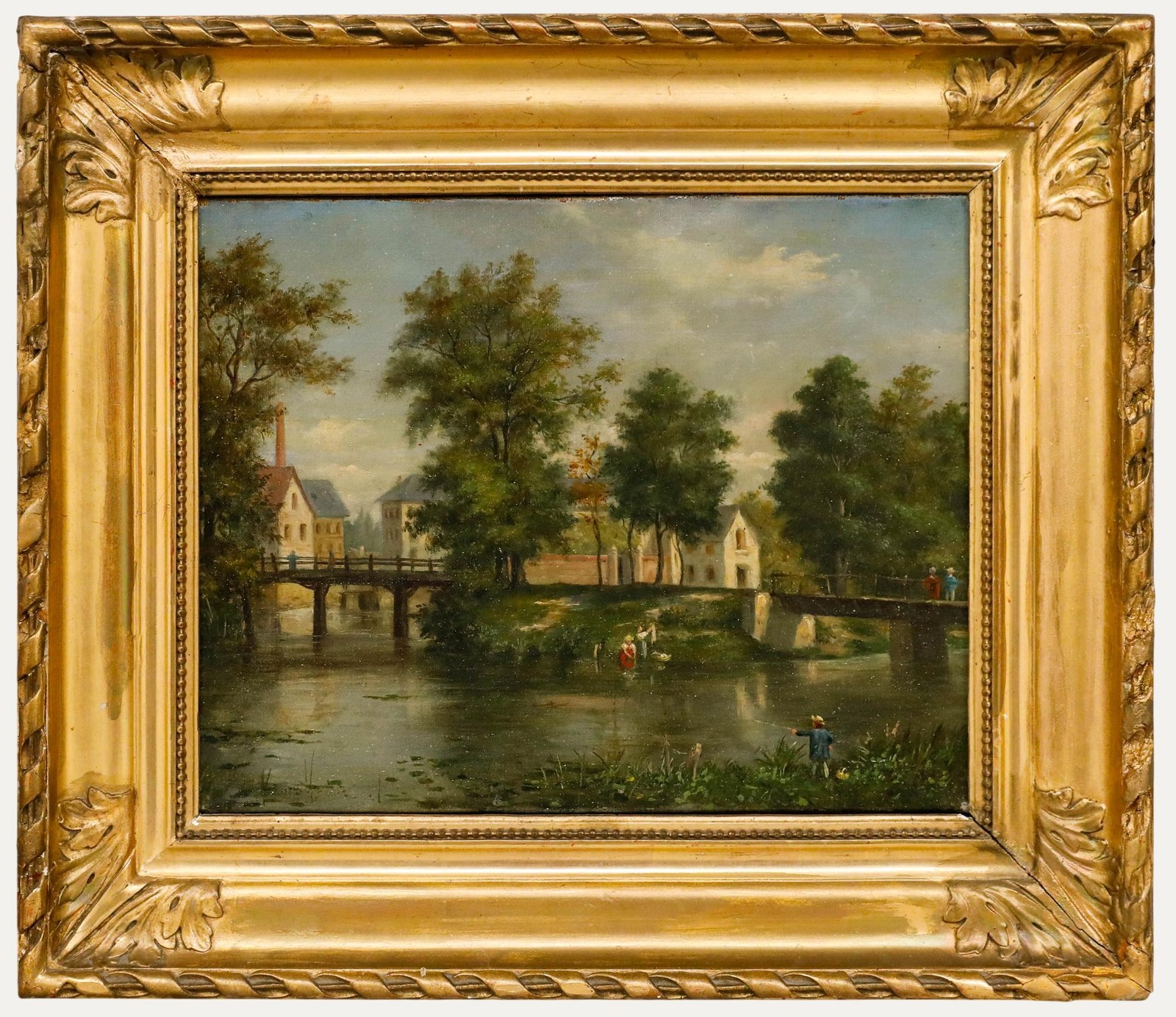 French School 19th Century Oil – On the Riverbanks