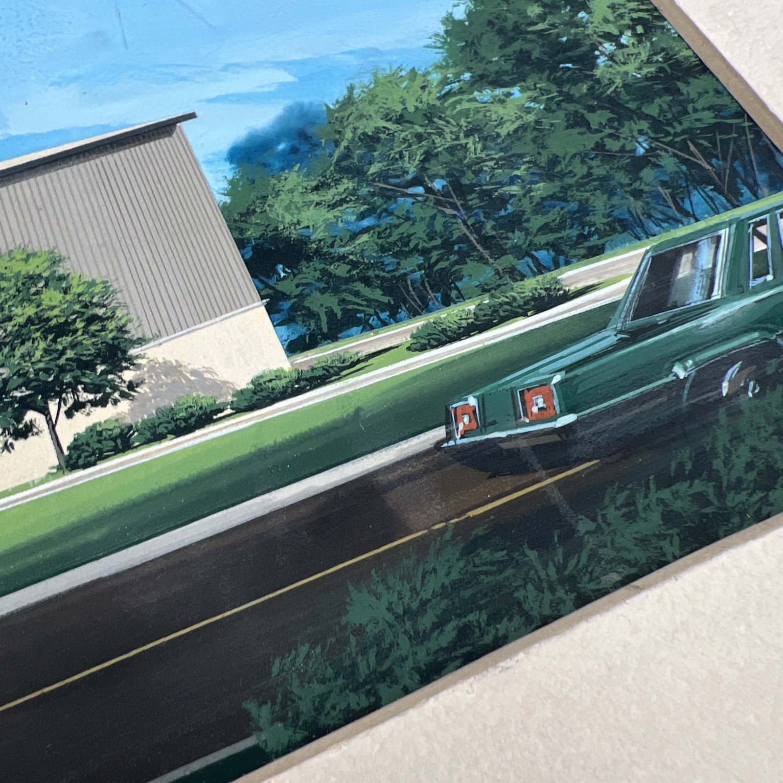 Architectural Rendering, Original Painting, Signed. 1970s, CAR DEALERSHIP