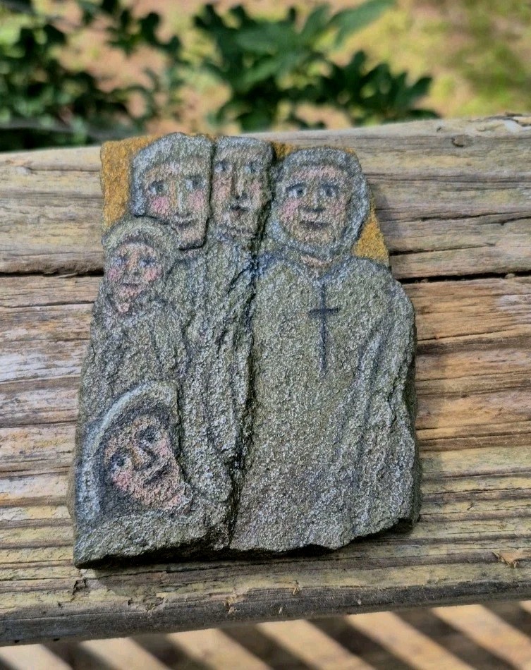 Hand Painted Rock Art ~ Five Guardian Angels ~ Cross ~ Folk Art ~ Religious