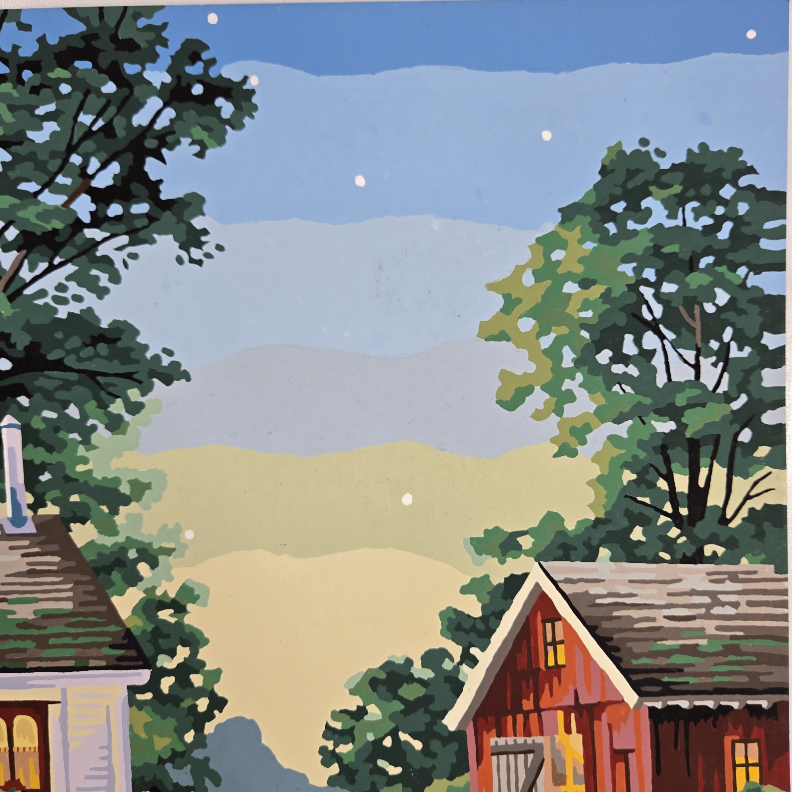 Summer Cottage Paint By Number Finished Acrylic Painting Golden Dogs Lake 20×16