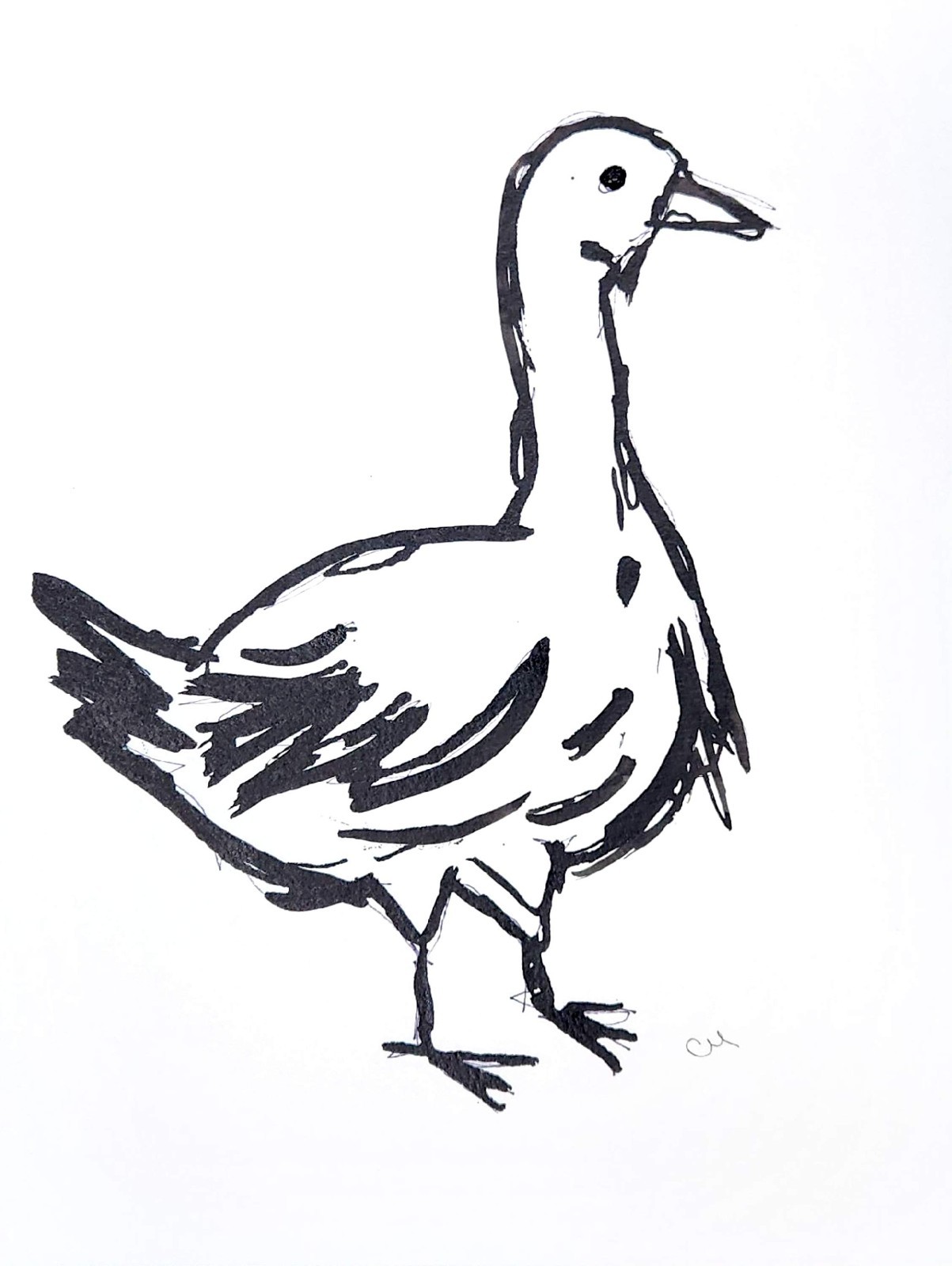 Original Abstract 9×12 Duck Acrylic Ink Painting Paper Black White Signed Art