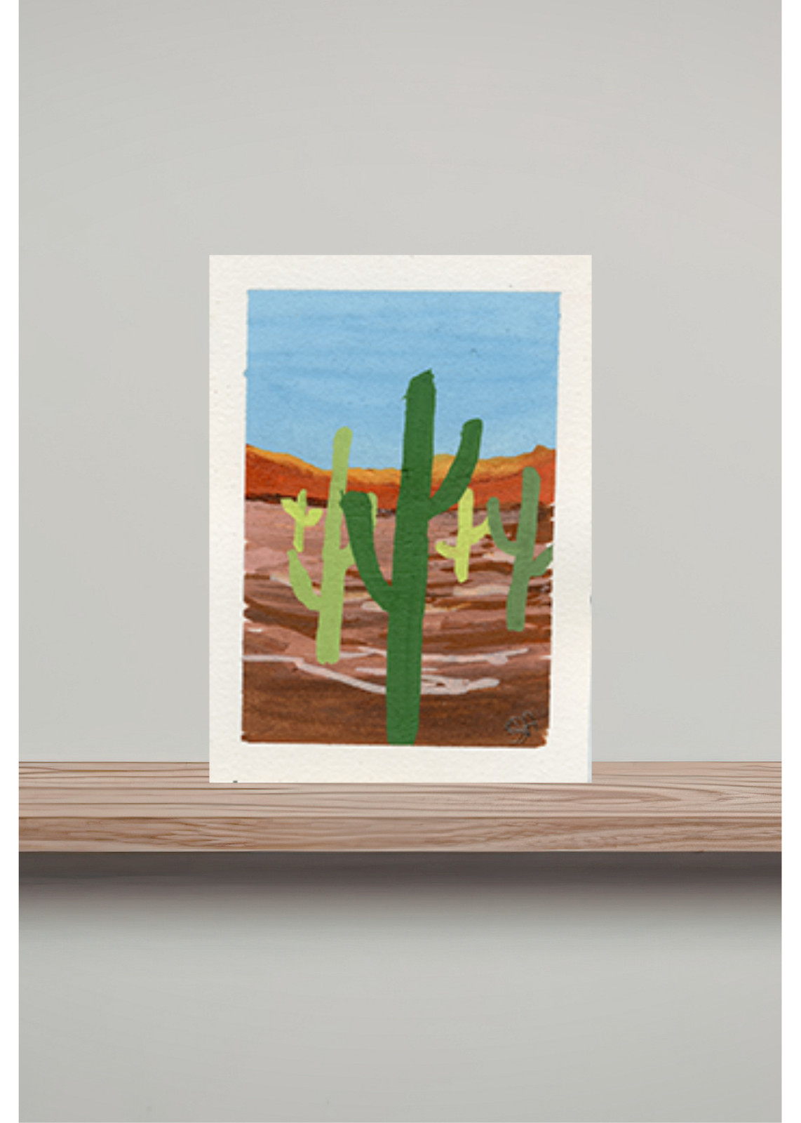 ACEO ATC New Mexico#2 in series Desert Cactus Acrylic Marker Painting OOAK