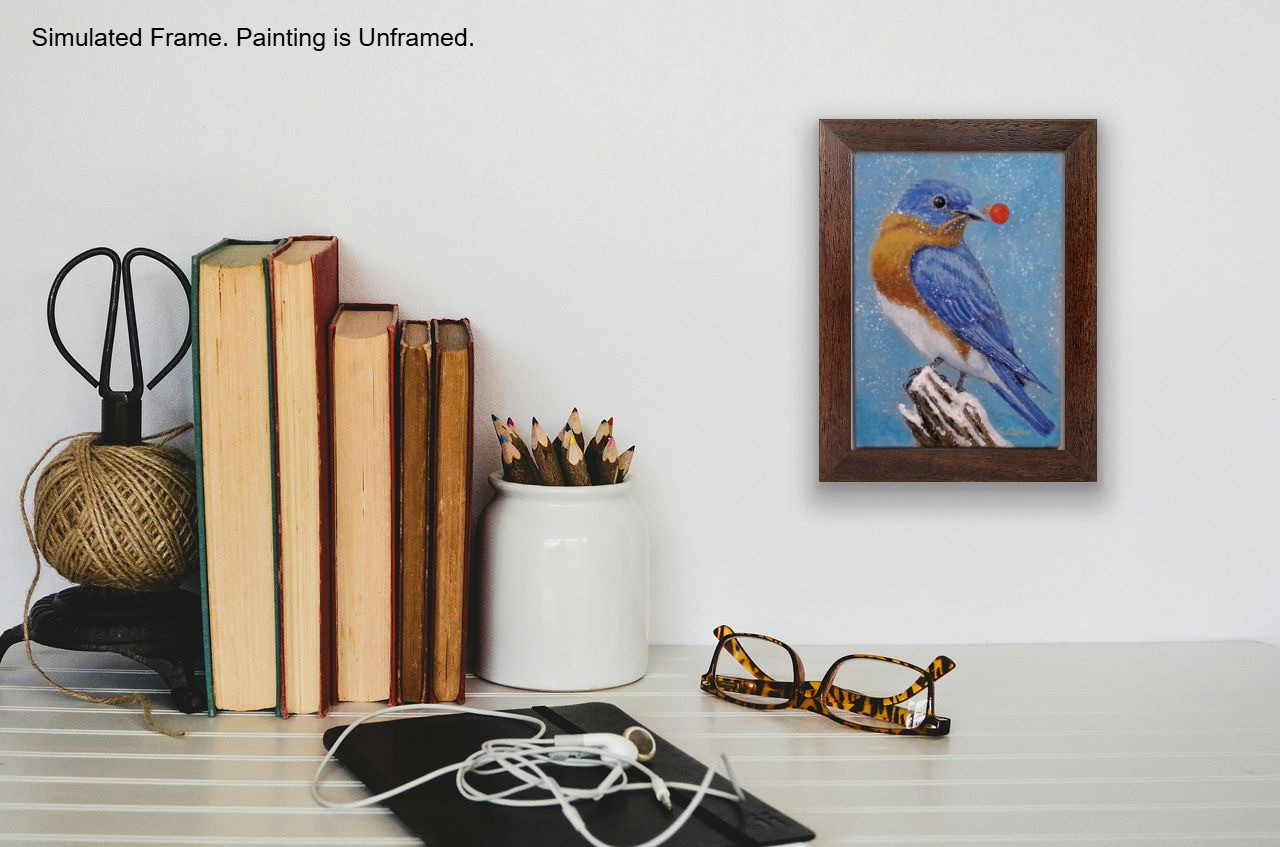 Bluebird Original Bird Painting 5×7 Winter Animal Wildlife Modern Wall Art