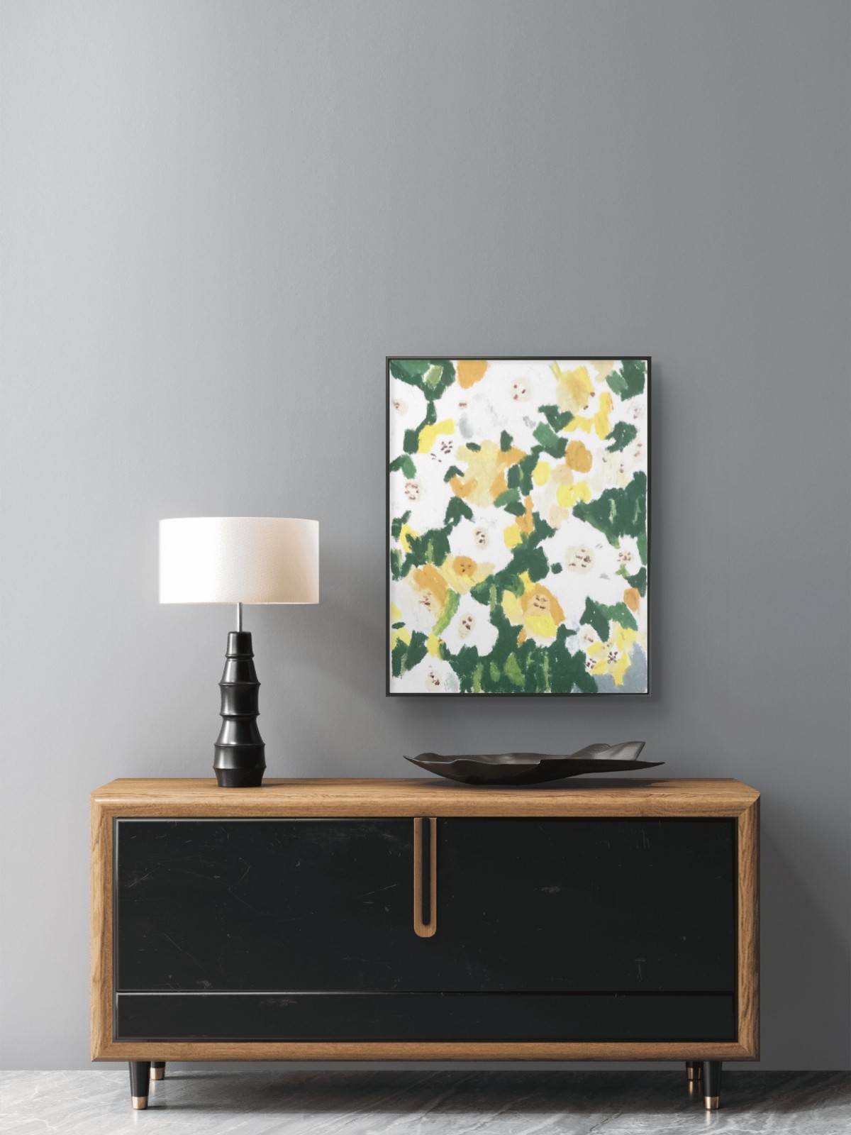 Textured Abstract White Yellow Spring Wedding Flowers Canvas Art Original 11×14