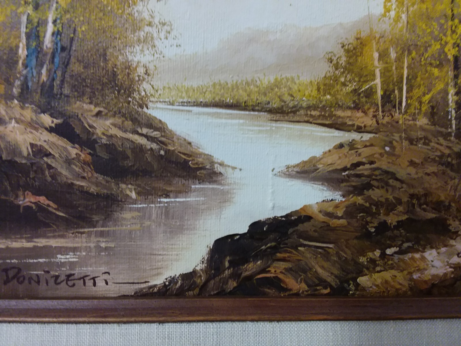 Vintage 8″x10″ Oil on Canvas Landscape Autumn Mountain & Stream-Framed & Signed