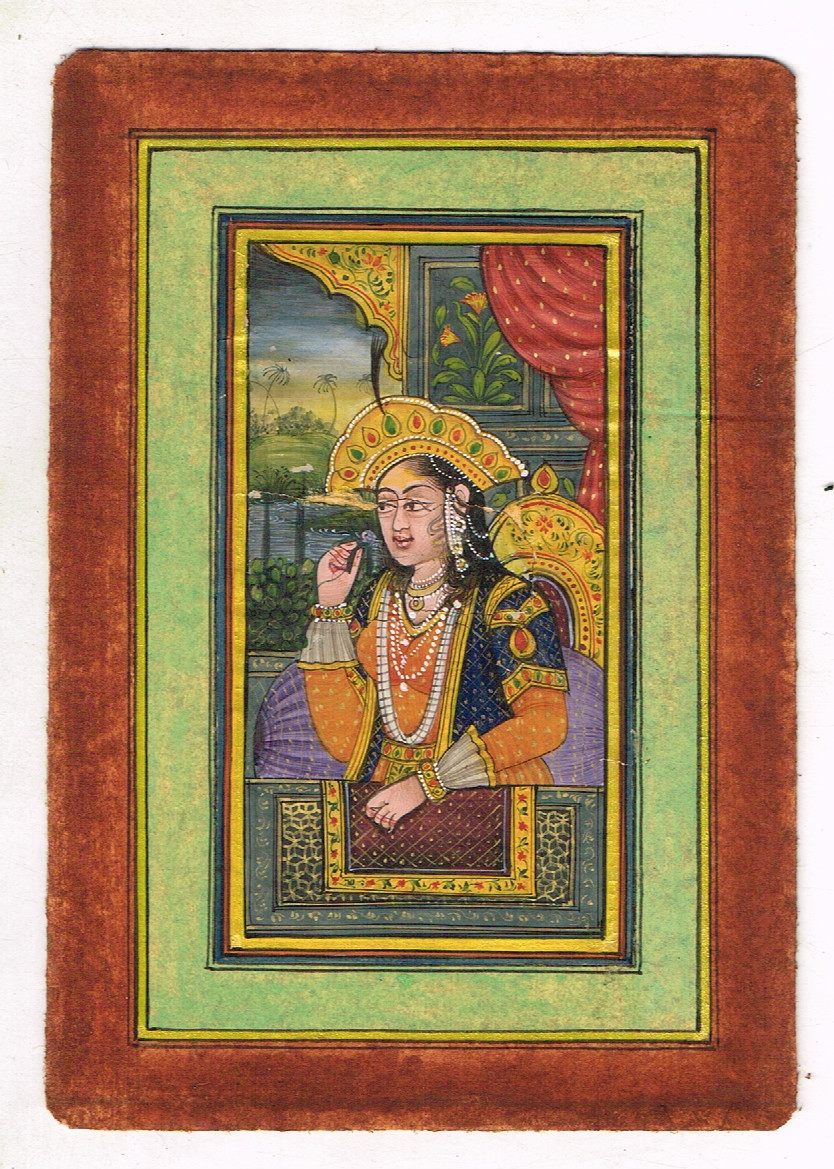 Miniature Portrait Painting Of Mughal Queen Mumtaz Mahal On Paper 3.75X5″