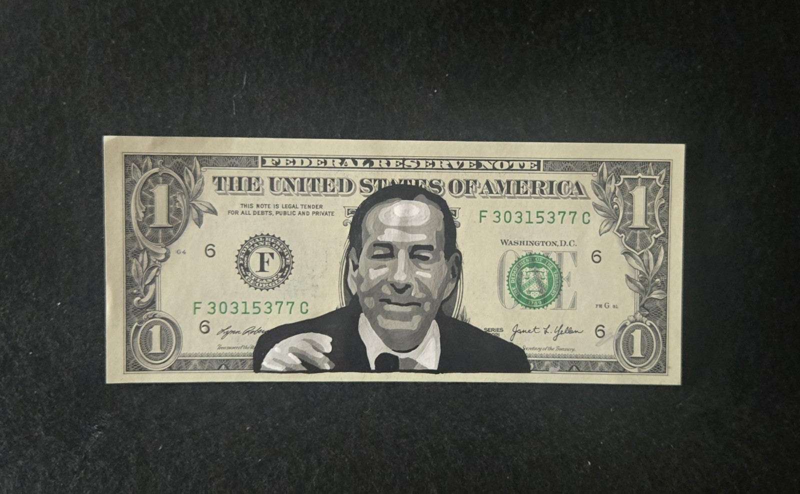 JAMIE RASKIN. Hand Painted. New Bank Note. Real USD Dollar Bill. COA.