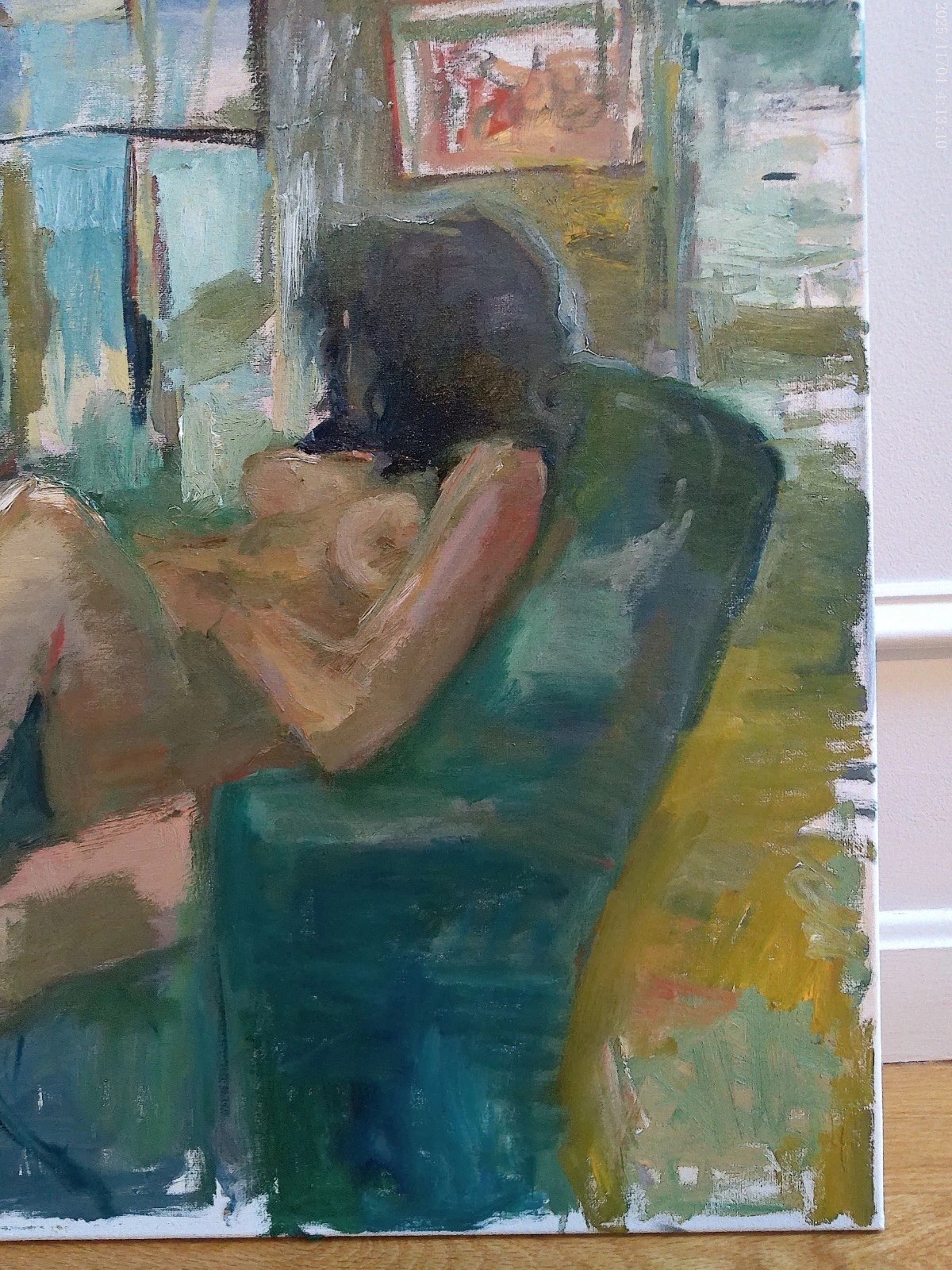 20”x24” Figure In Interior Cubist Surrealism Oil Painting Original Signed