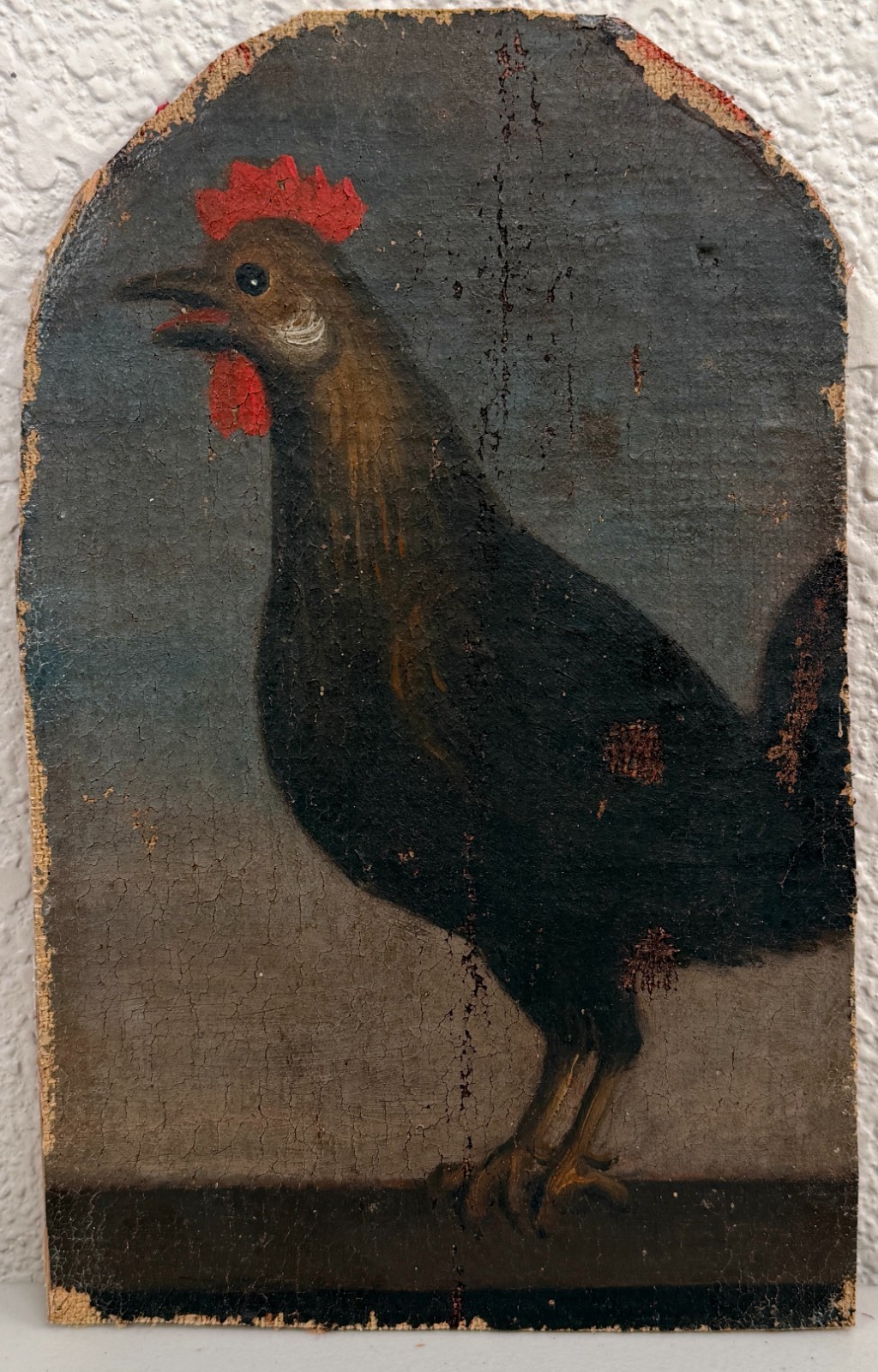 Antique St. Peter Rooster Oil Painting Italian Spanish Old Master Saint 18th C.