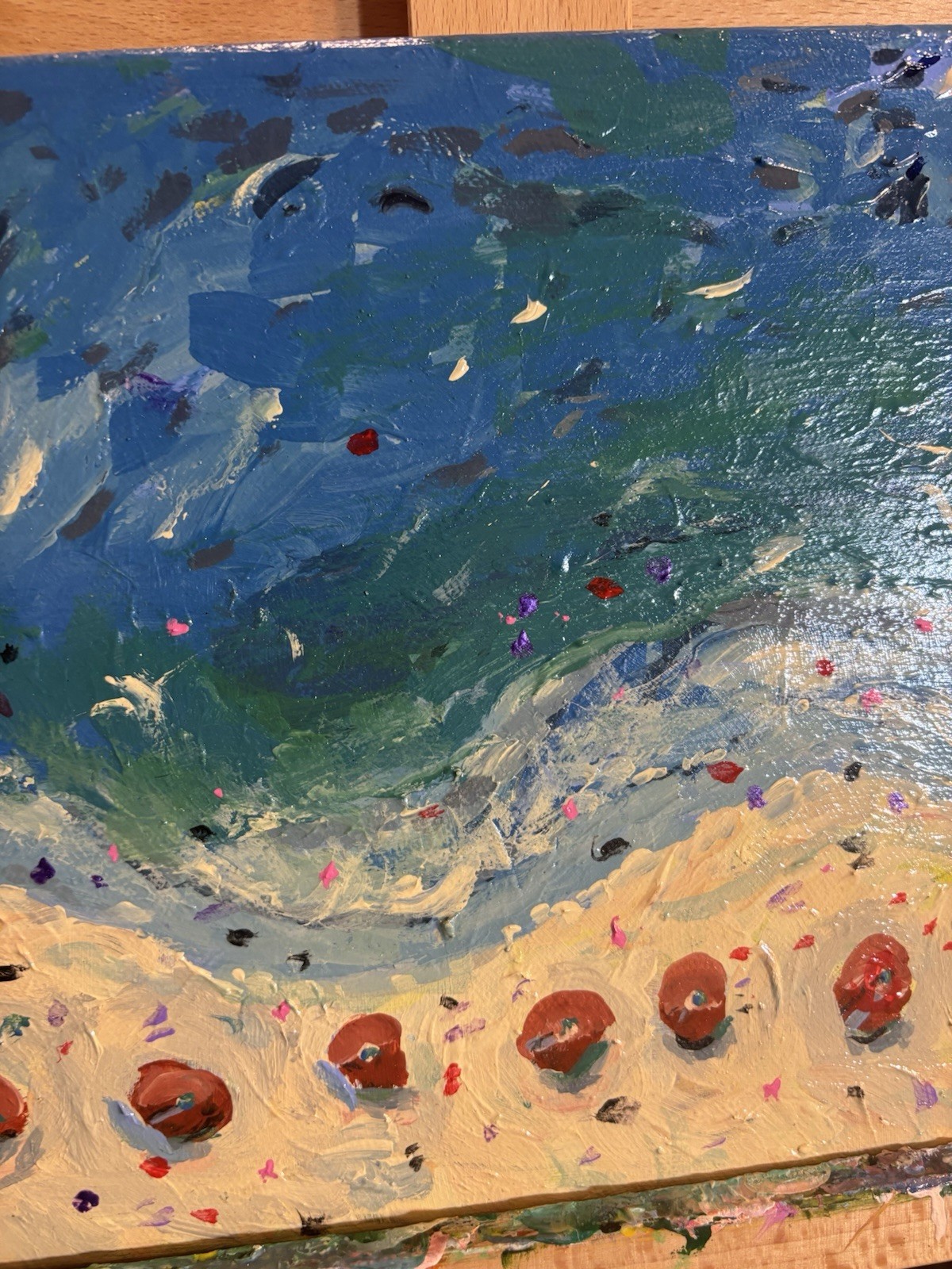 Umbrellas On Beach Landscape 8×10 Abstract Impression Original Fine Art Canvas