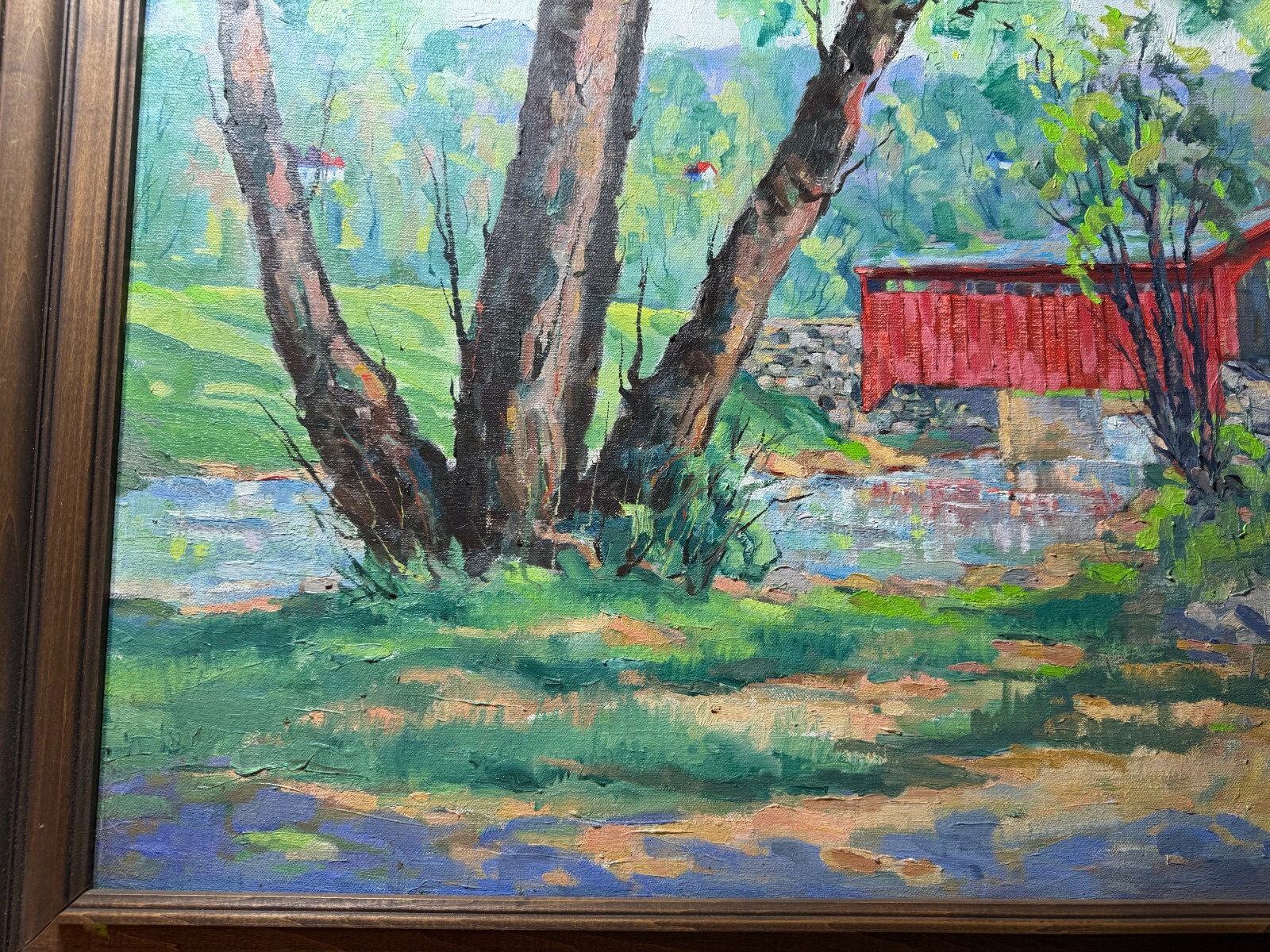 Richard D. Schultz (1915 – 2007) «Bogert’s Covered Bridge, Lehigh» Oil Painting
