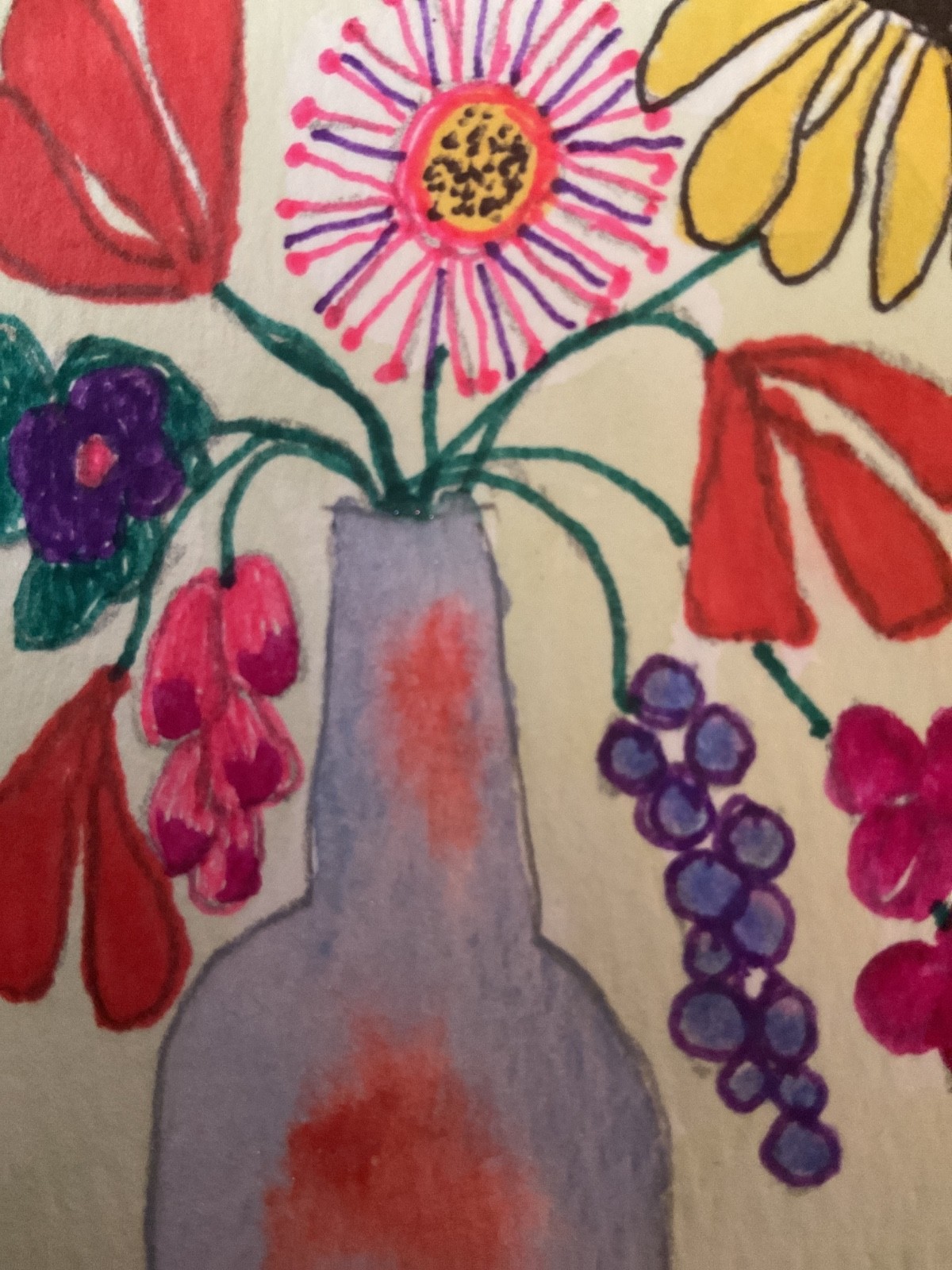 ACEO watercolor art by PJ, art card 2.5 x 3.5: flowers in a vase.