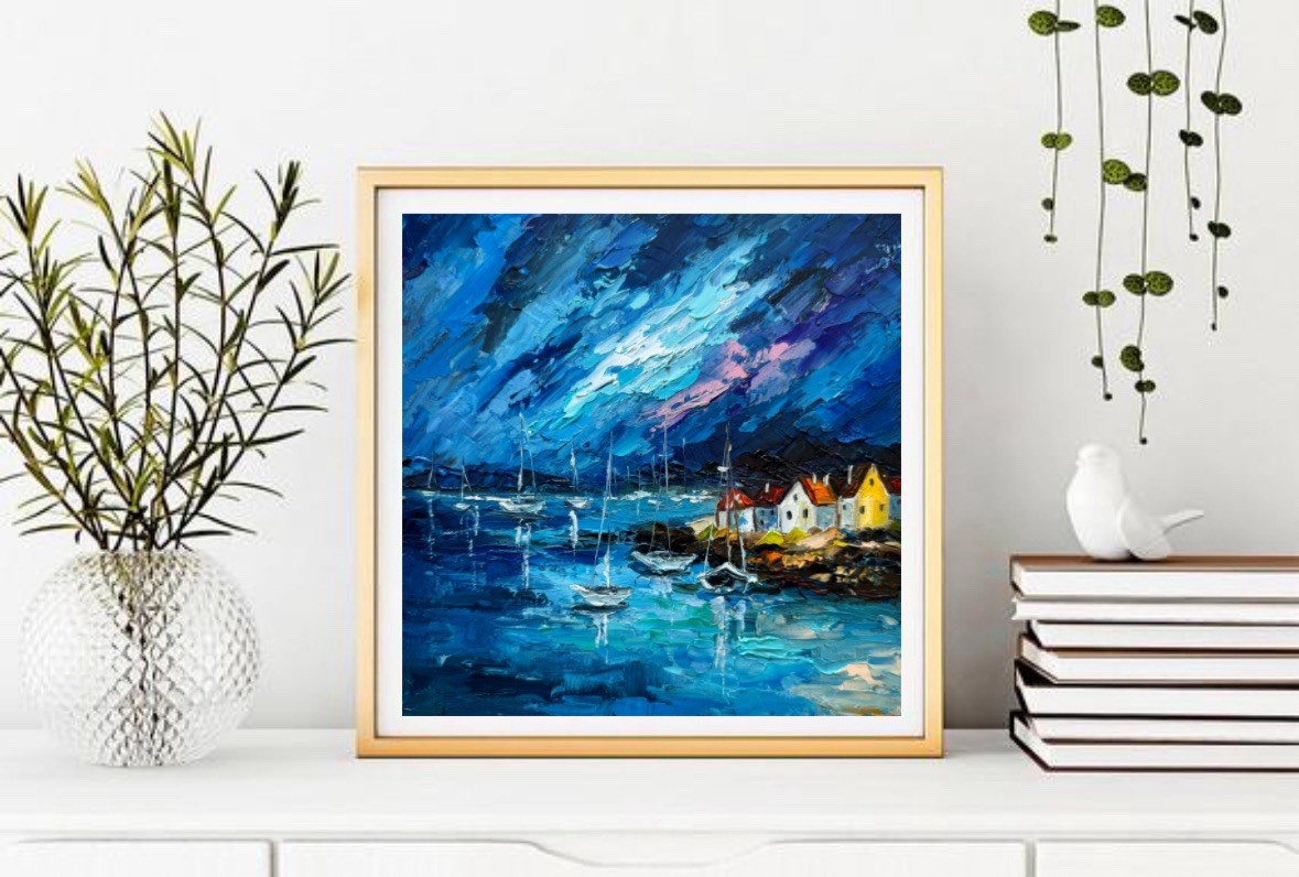 Original Oil Painting Norway Landscape Fjord Artwork Scandinavian Painting 8×8