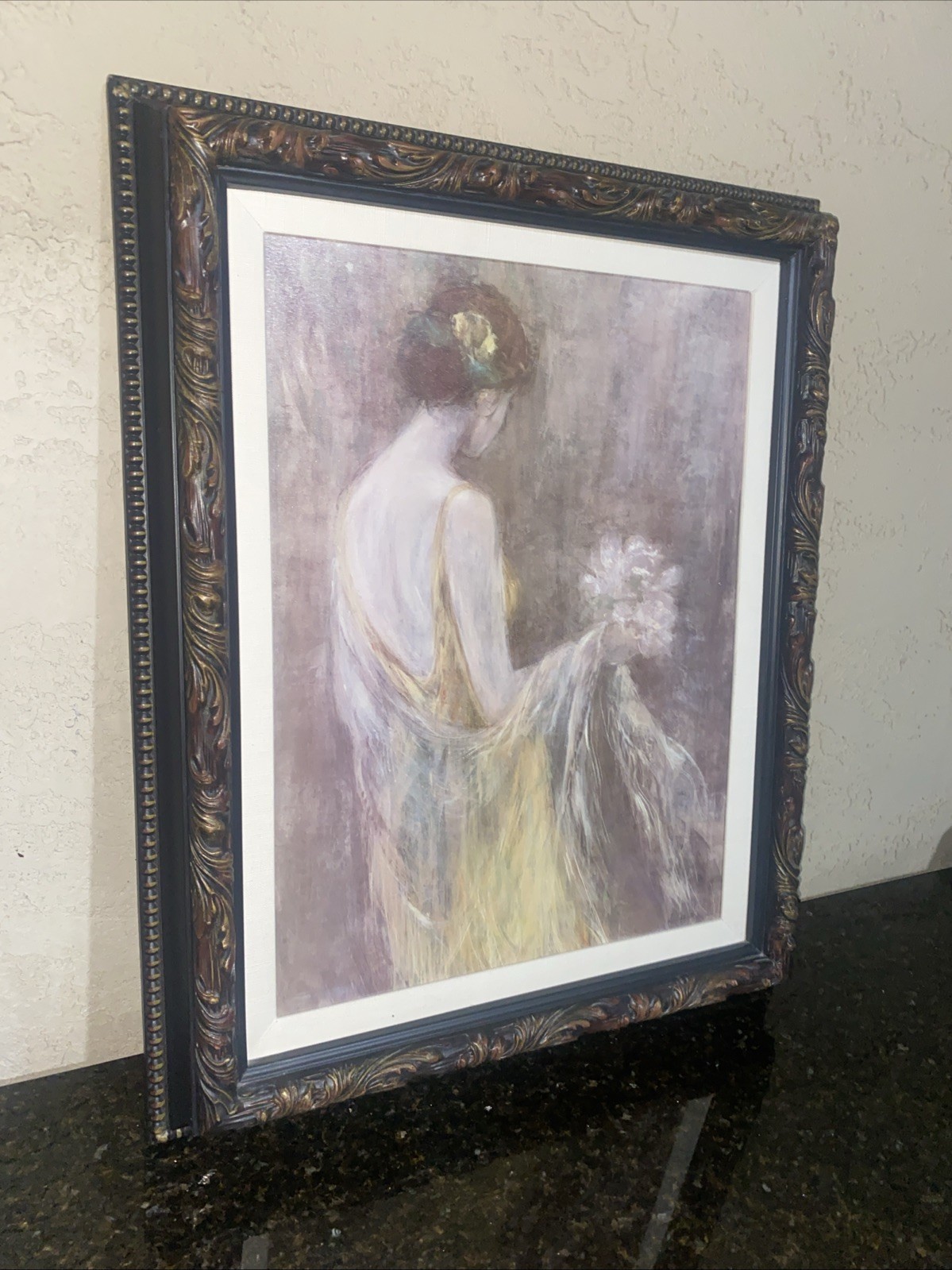 Signed: L. CARSON Painting Girl’s Back with Flowers/“Shimmer”31x26in.