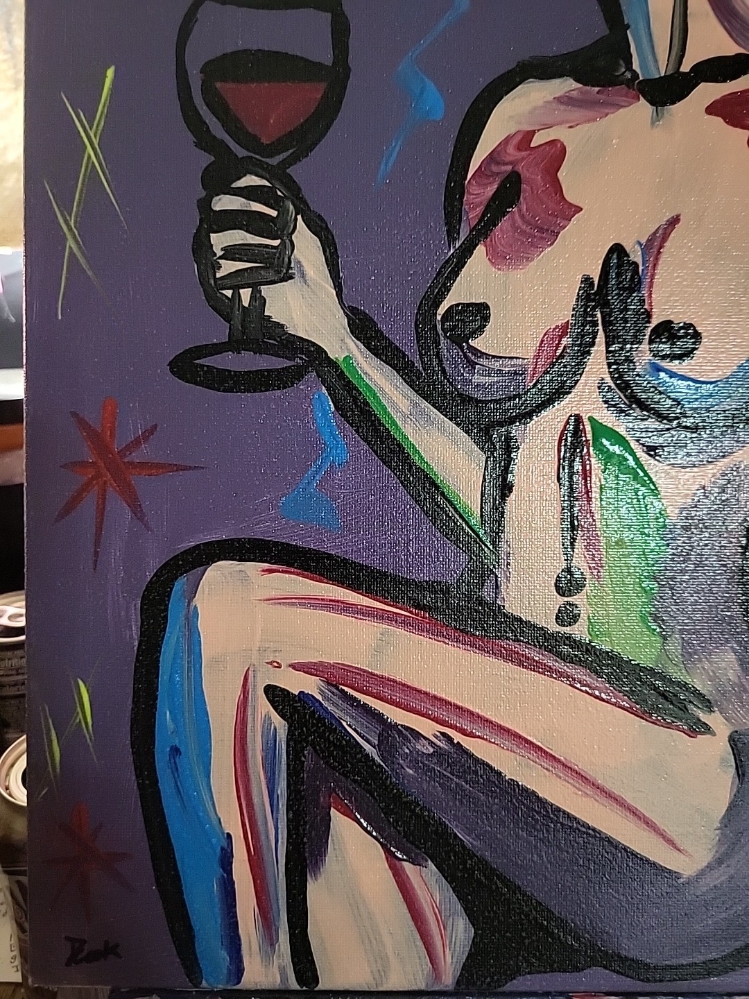 Expressionism NUDE FINE ART COLLECTIBLE WINE WOMAN PORTRAIT Canvas 12×16
