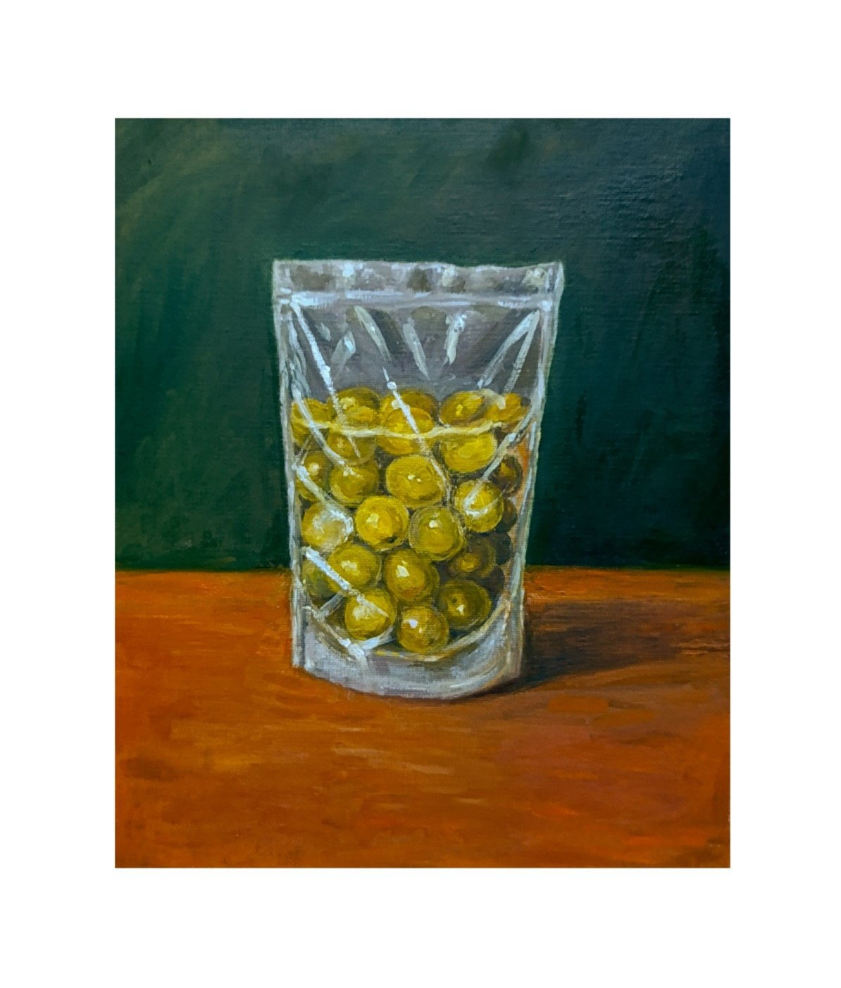 Original Oil Painting Certificate Green Olives Glass Jar Still Life Kitchen 8х12