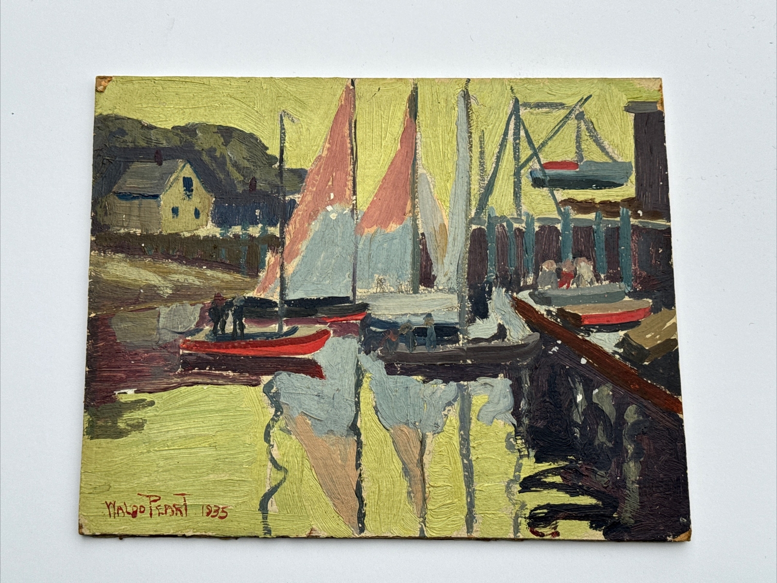 ANTIQUE IMPRESSIONISM PAINTING AMERICAN REGIONALISM NAUTICAL COAST SIGNED WALDO