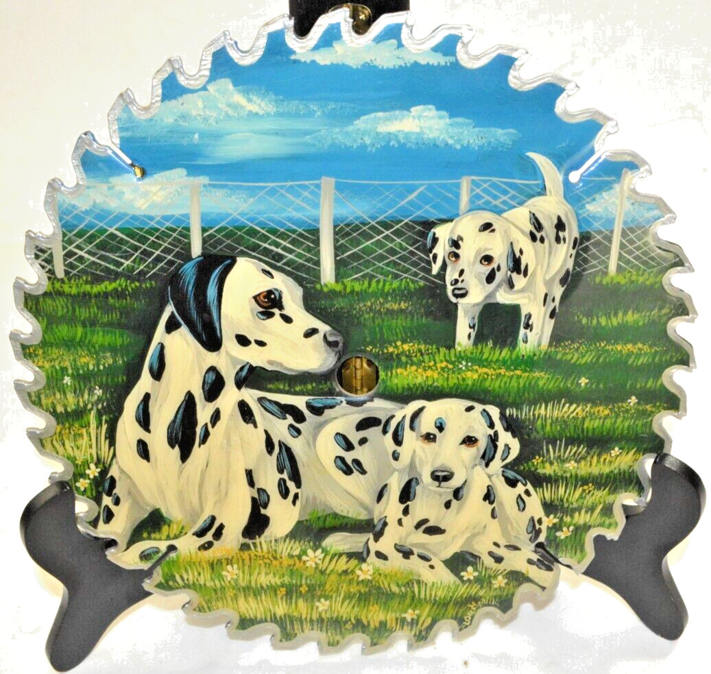 Three Dalmations by Lori Mills heavy Laquer Top Custom Painted 10″ Saw Blade