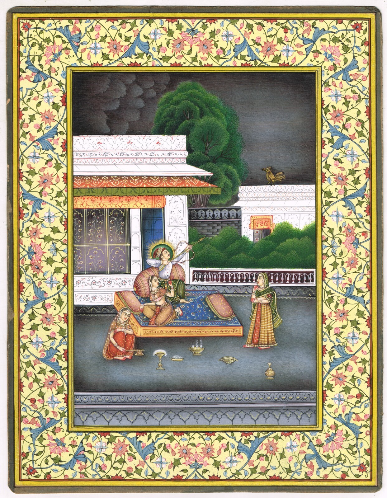 Indian Painting A Mughal King Hunting The Bird On Terrace 9.5×12 Inches