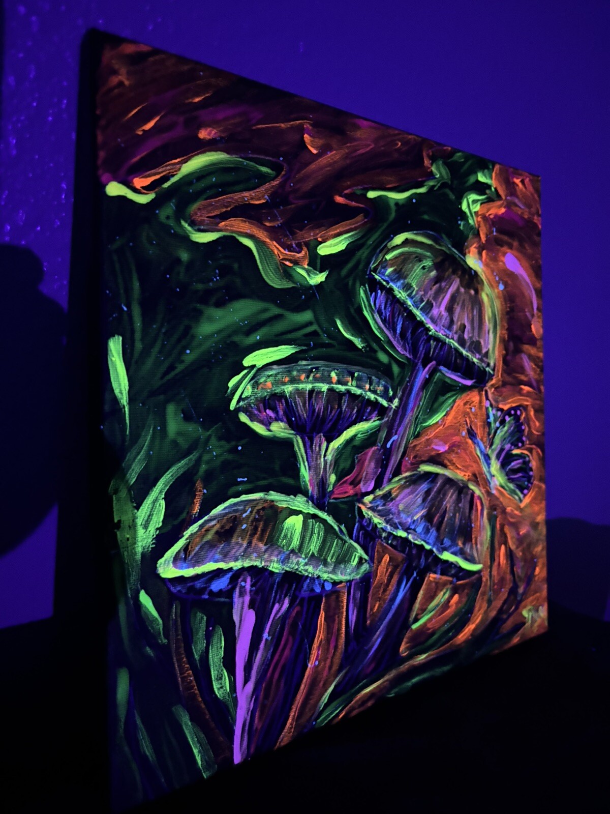 Mushroom Painting Black Light Glows Acrylic «ORIGINAL» Trippy Signed Fantasy