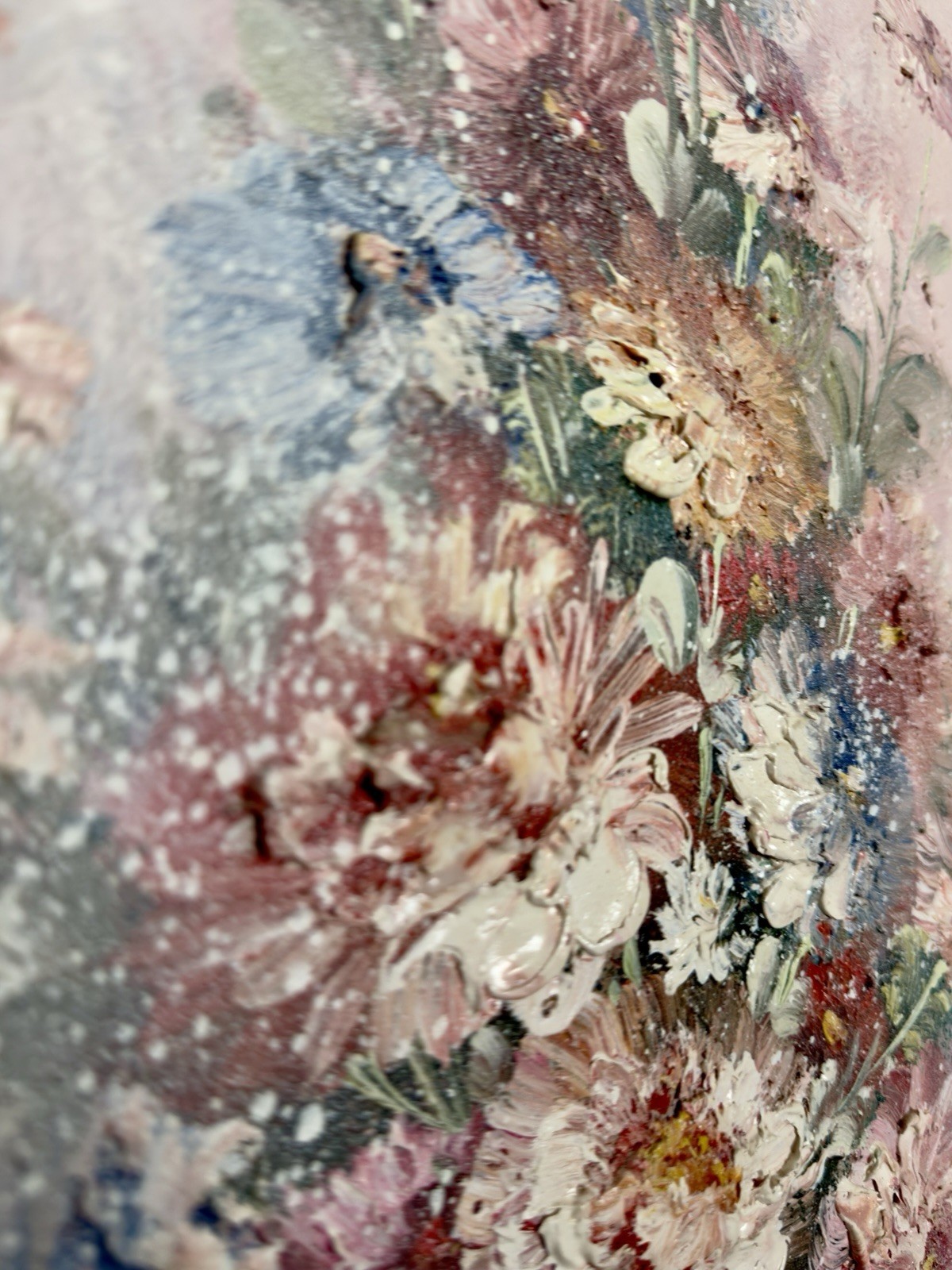 Vintage Framed Floral Painting Textured Canvas Shabby Chic Cottage Decor