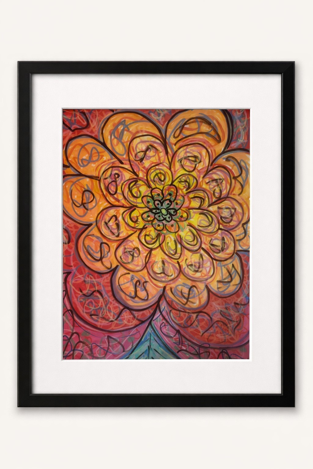Solar Bloom – 11×14 Original Acrylic Abstract Flower on Acid-Free Paper