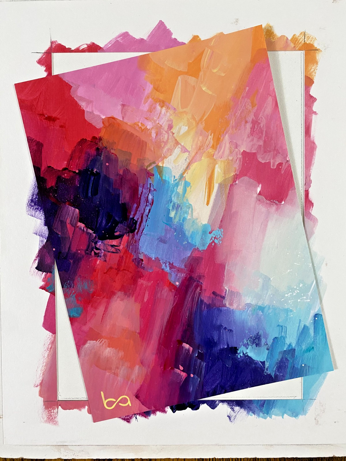 Original Abstract Painting 5×7″ Modern Acrylic Bold Color Palette Wall Decor