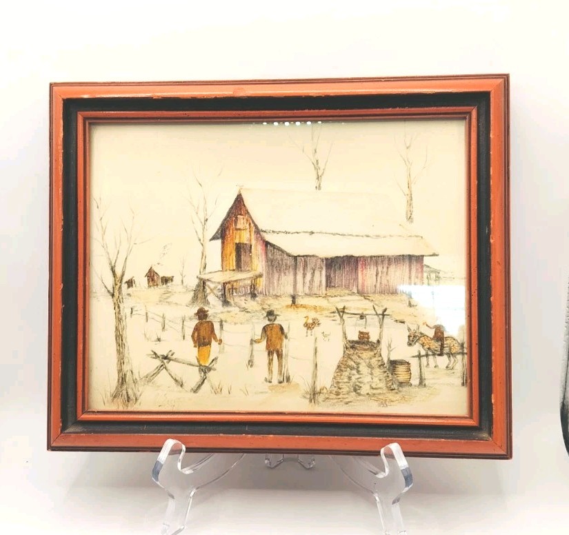 VTG Original Signed C. L. Ellis Watercolor Farm Agriculture Barns Tyler Texas