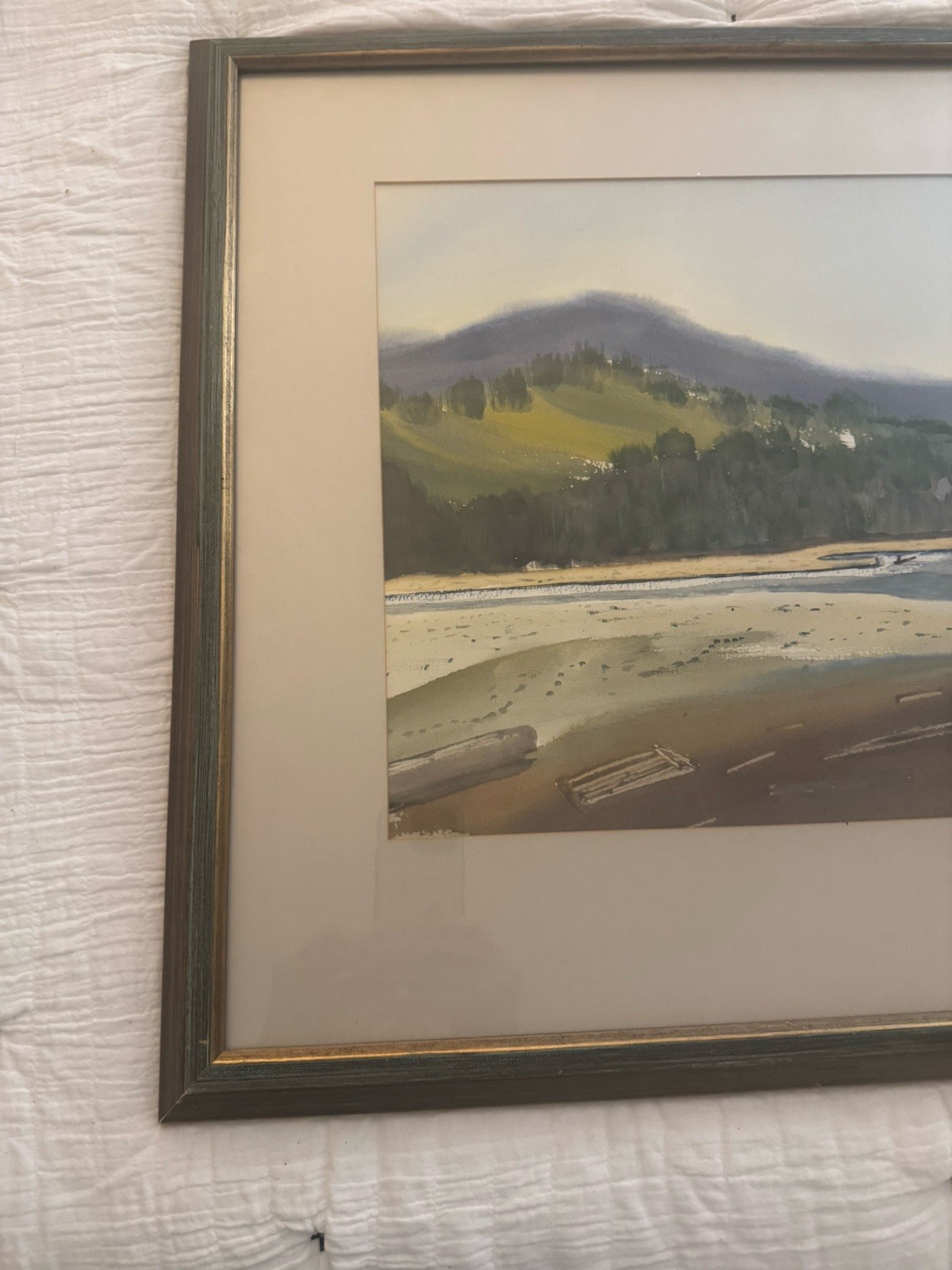 Watercolor Landscape Original Art Signed Kinzel Vintage 1971 Framed Water Inlet