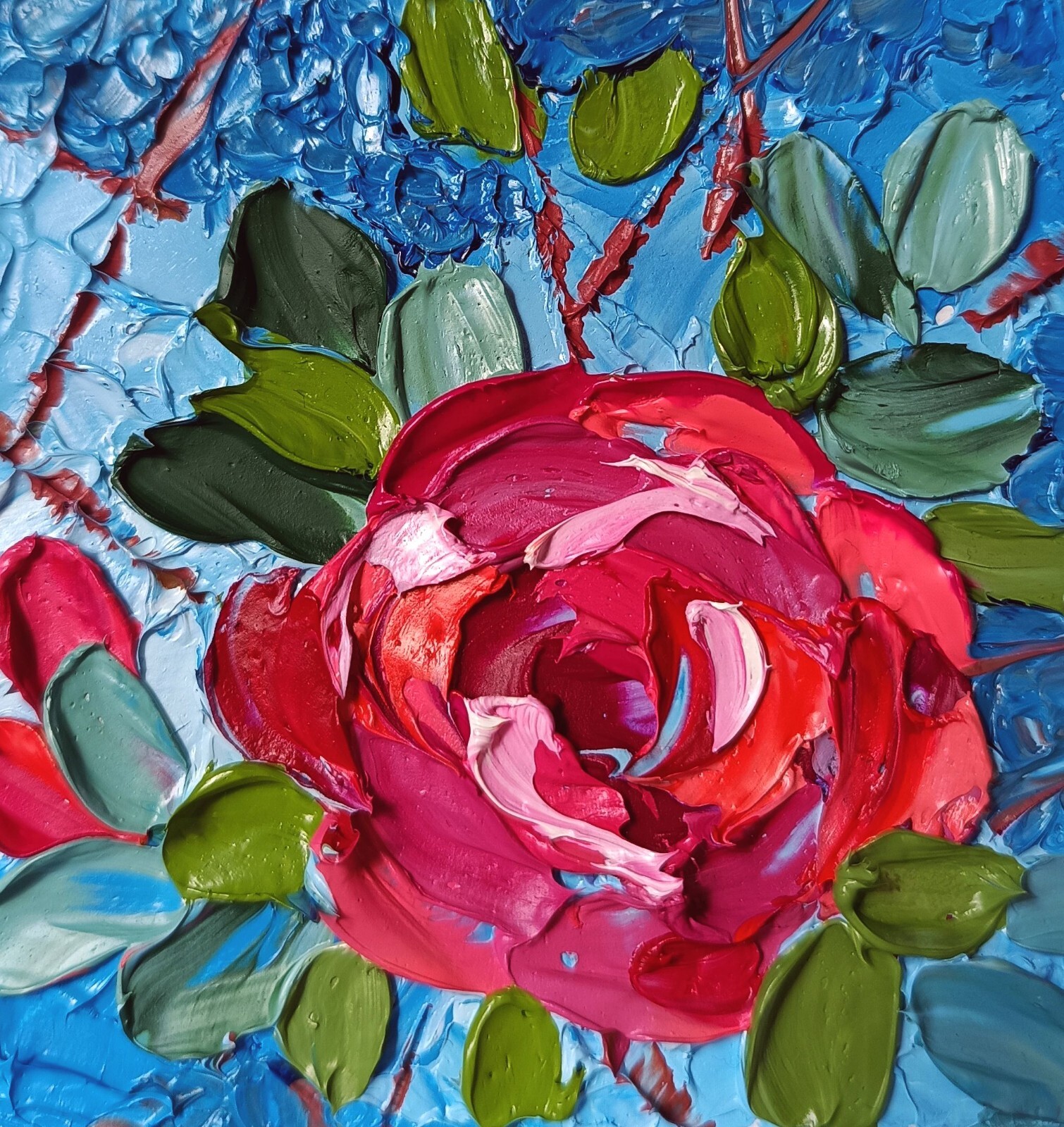 Handmade Original Impasto Purple Rose Flowers Floral oil painting 3,5×3,5 in