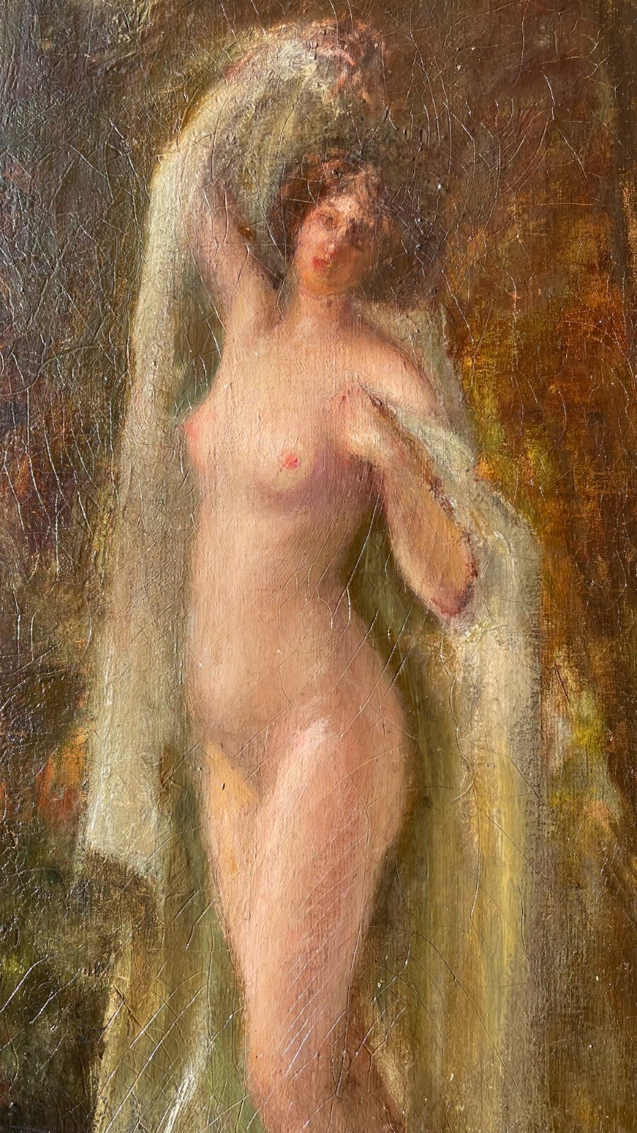 Rare Oil On Canvas 19th Century Curiosa Nymph In The Woods? Signed Nude Painting