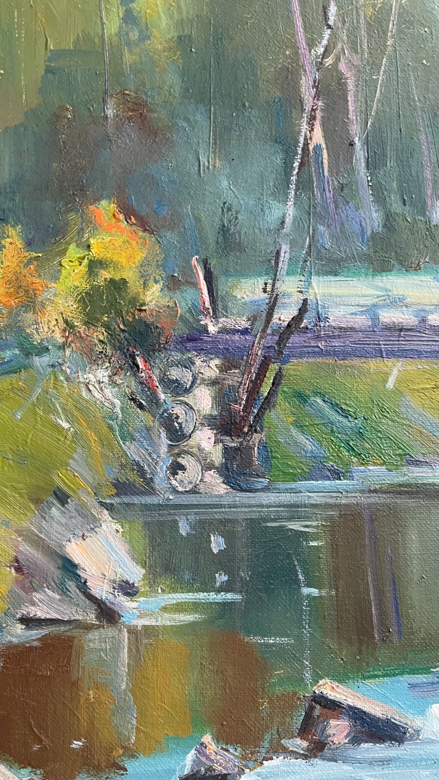 Oil painting Bridge Ukrainian painter Canvas Framed Decor original landscape art
