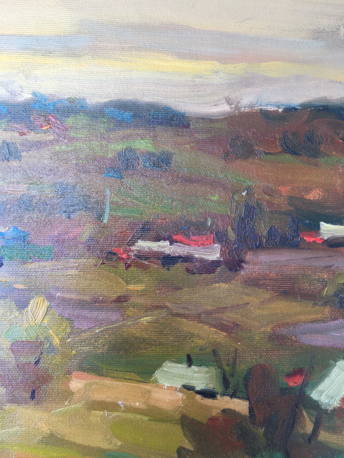 Oil painting Village Ukrainian painter canvas Unframed original Decor landscape