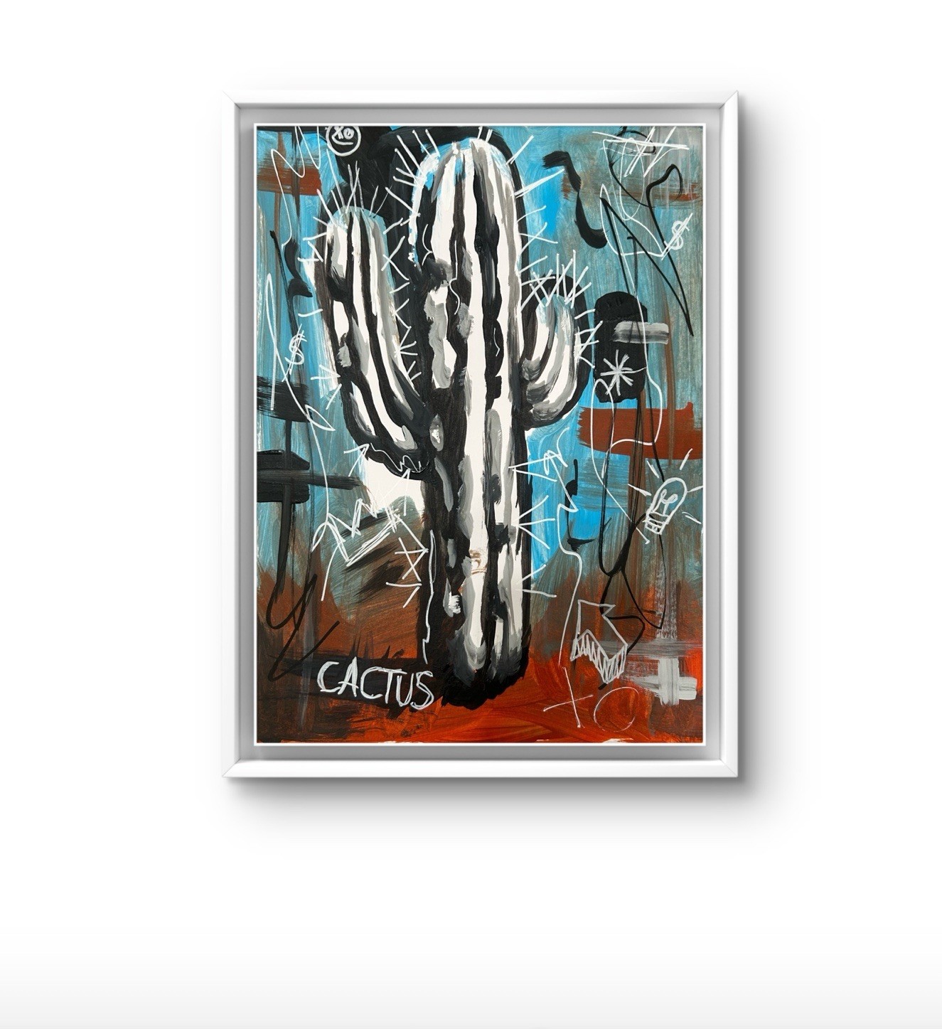 Original Neo Expressionism Abstract Painting Cactus 9×12 paper Wall Art Home