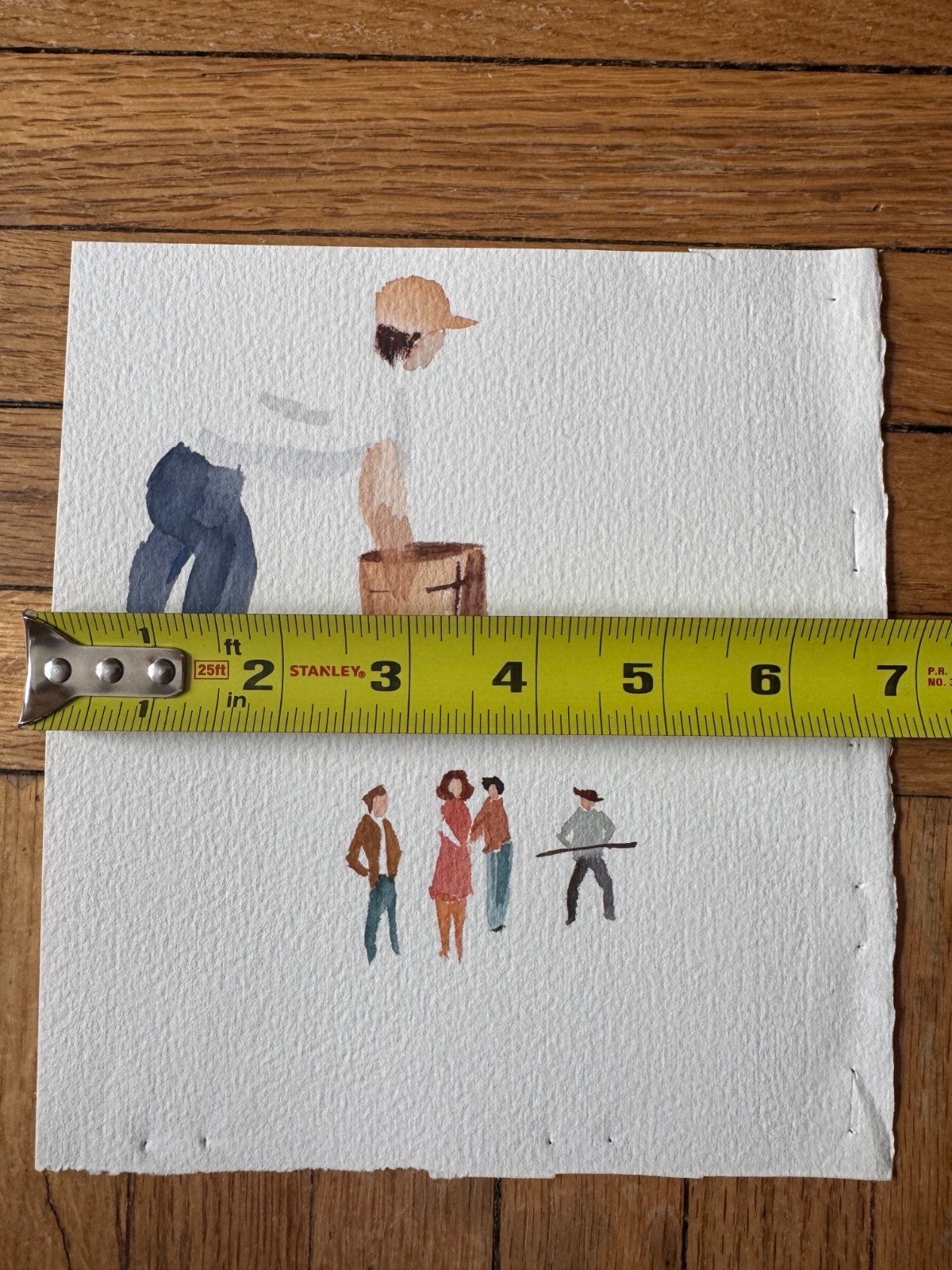 VTG 1990’s Watercolor Man Bucket an Small Group People 7.5 x 7 OOAK