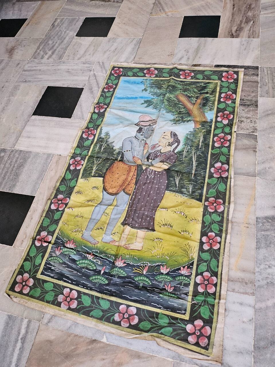 Vintage Basholi Pichwai Painting – Traditional Indian Hand-Painted Art Hindu Art