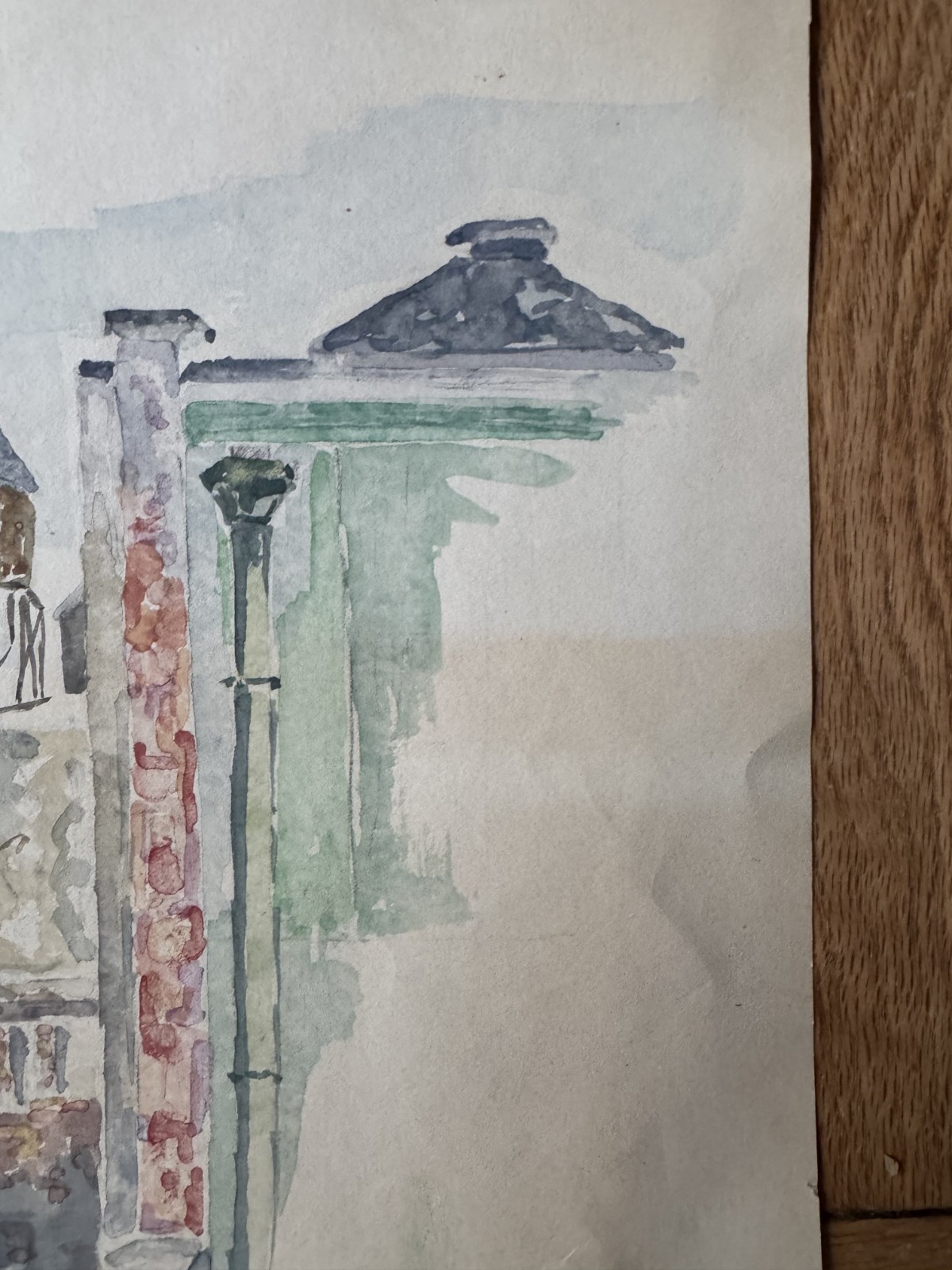 Vintage 1972 Watercolor Painting NYC Rooftops New York City Water Towers 10×11