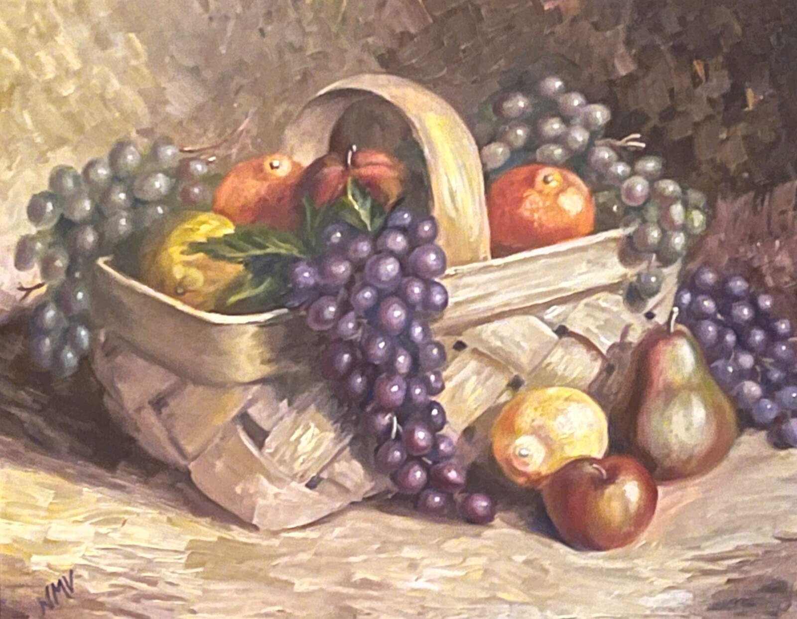FRUIT BASKET Original Oil STILL LIFE Painting KITCHEN WALL ART Ready to Hang