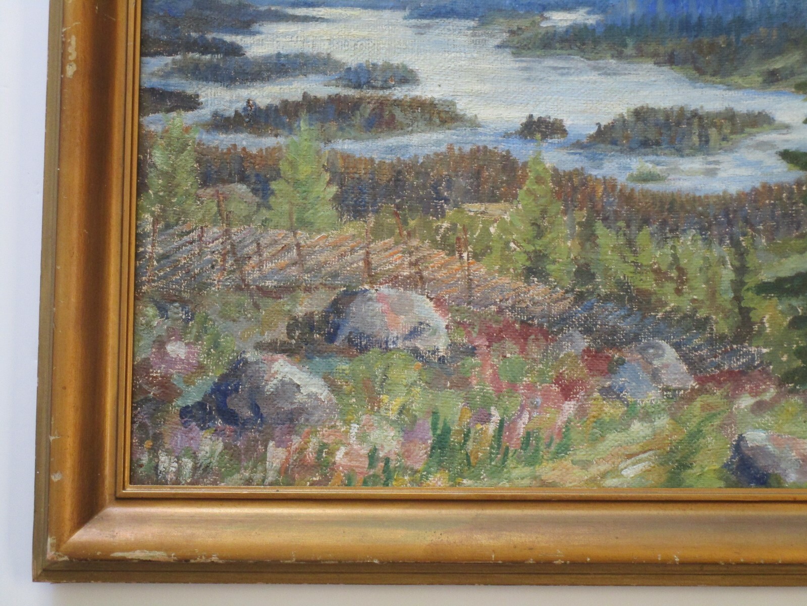 VINTAGE MOUNTAIN RANGE PAINTING IMPRESSIONISM ANTIQUE SIGNED HILL VIEW LAKE