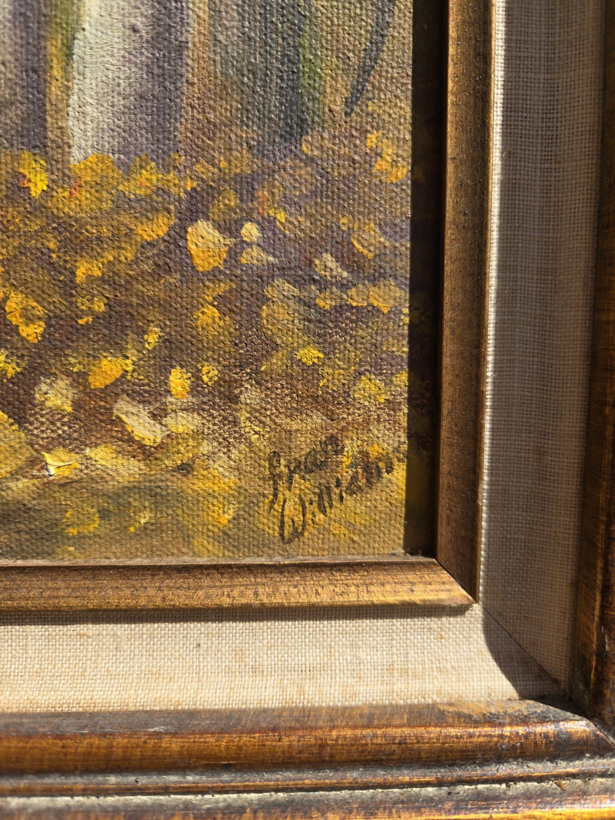 Vintage Original Oil Painting Birch Trees Autumn Forest Signed Ornate Wood Frame